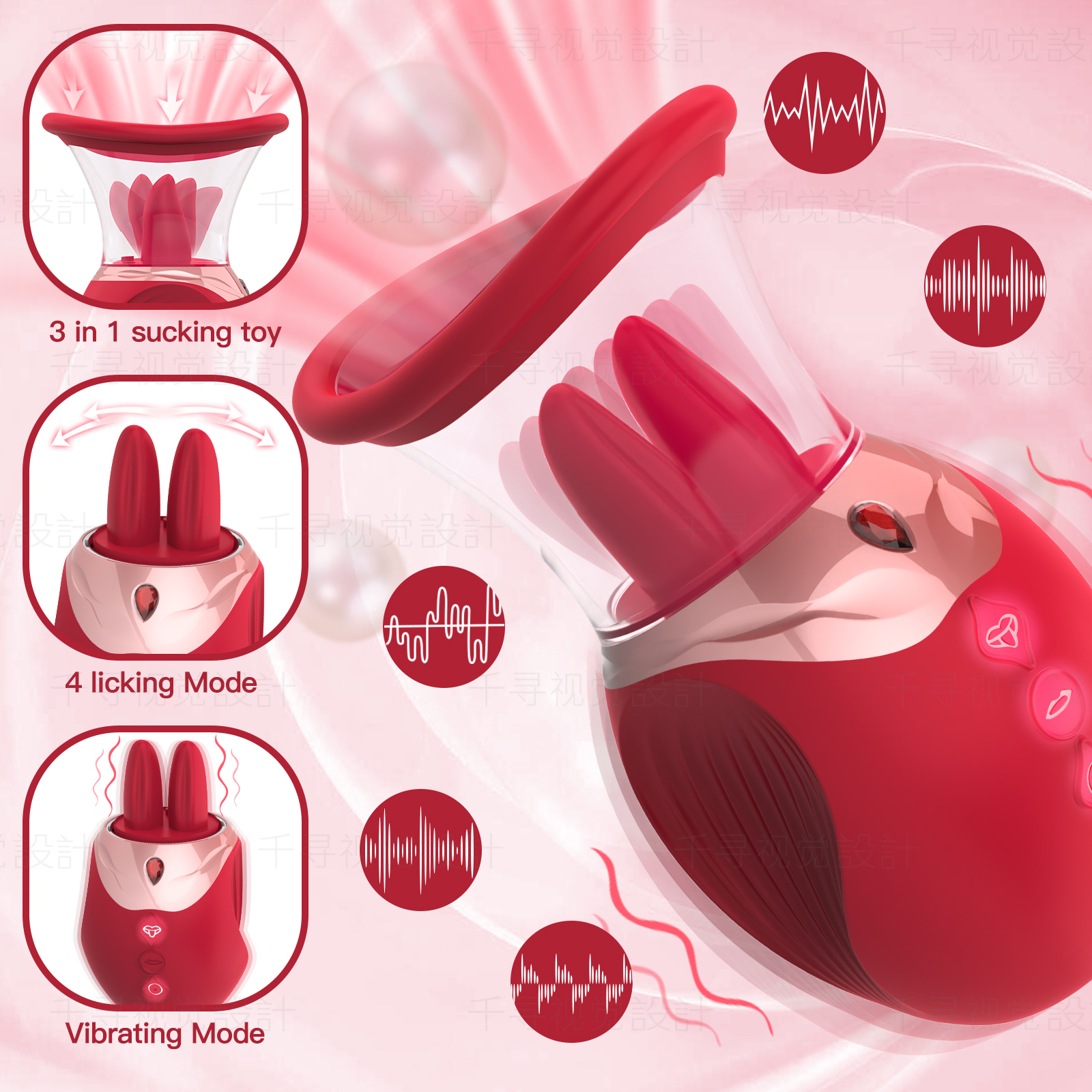 Head Sex Tounge for Licking Nipple Suckers for Women Pleasure Sex（Red）Y189