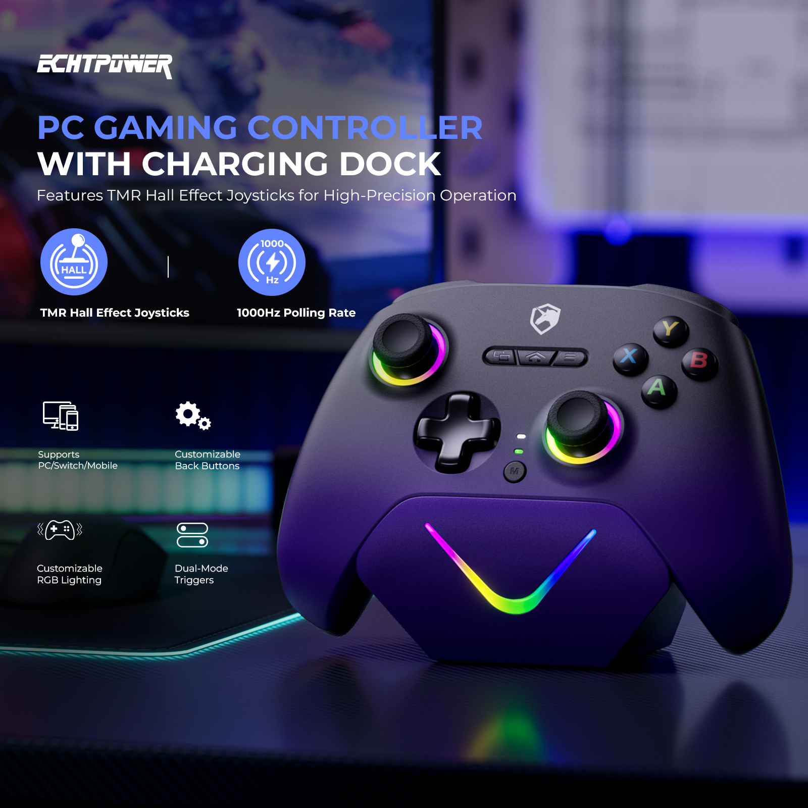 ECHT Wireless Pro Switch PC Controller Vibration Joystick 800mAh Battery Black