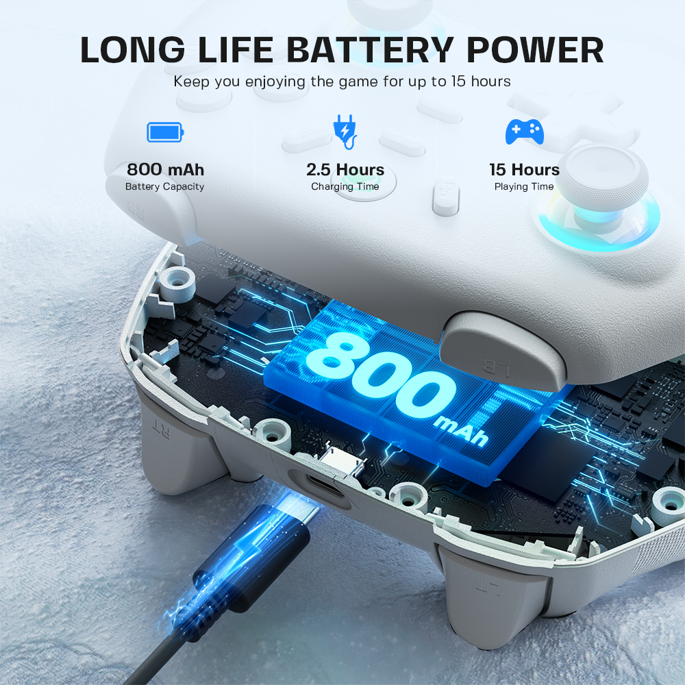 ECHTPower Wireless Pro Switch PC Controller Vibration Joystick 800mAh Battery Black&white