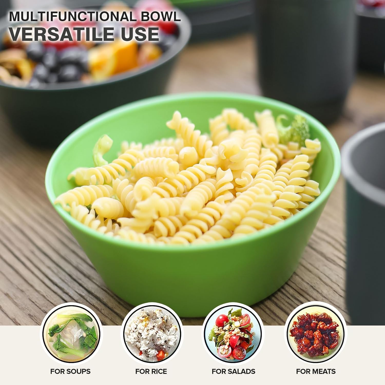 shopwithgreen Plastic Cereal Bowls with Dust-Proof Lid, Resuable Bowls for Kitchen, Set of 6, Microwave and Dishwasher Safe, for Soup, Oatmeal, Ramen, RV, Camping, Kids, College Dorm Room, 24 OZ