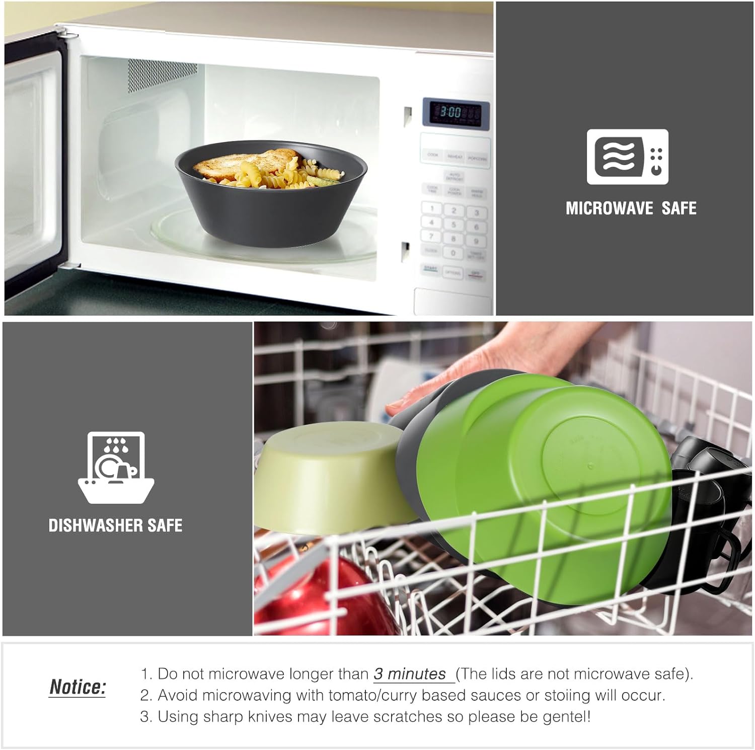 shopwithgreen Plastic Cereal Bowls with Dust-Proof Lid, Resuable Bowls for Kitchen, Set of 6, Microwave and Dishwasher Safe, for Soup, Oatmeal, Ramen, RV, Camping, Kids, College Dorm Room, 24 OZ