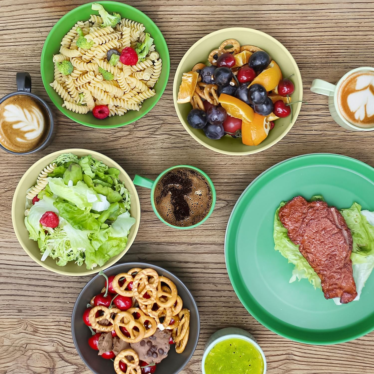 shopwithgreen Plastic Cereal Bowls with Dust-Proof Lid, Resuable Bowls for Kitchen, Set of 6, Microwave and Dishwasher Safe, for Soup, Oatmeal, Ramen, RV, Camping, Kids, College Dorm Room, 24 OZ