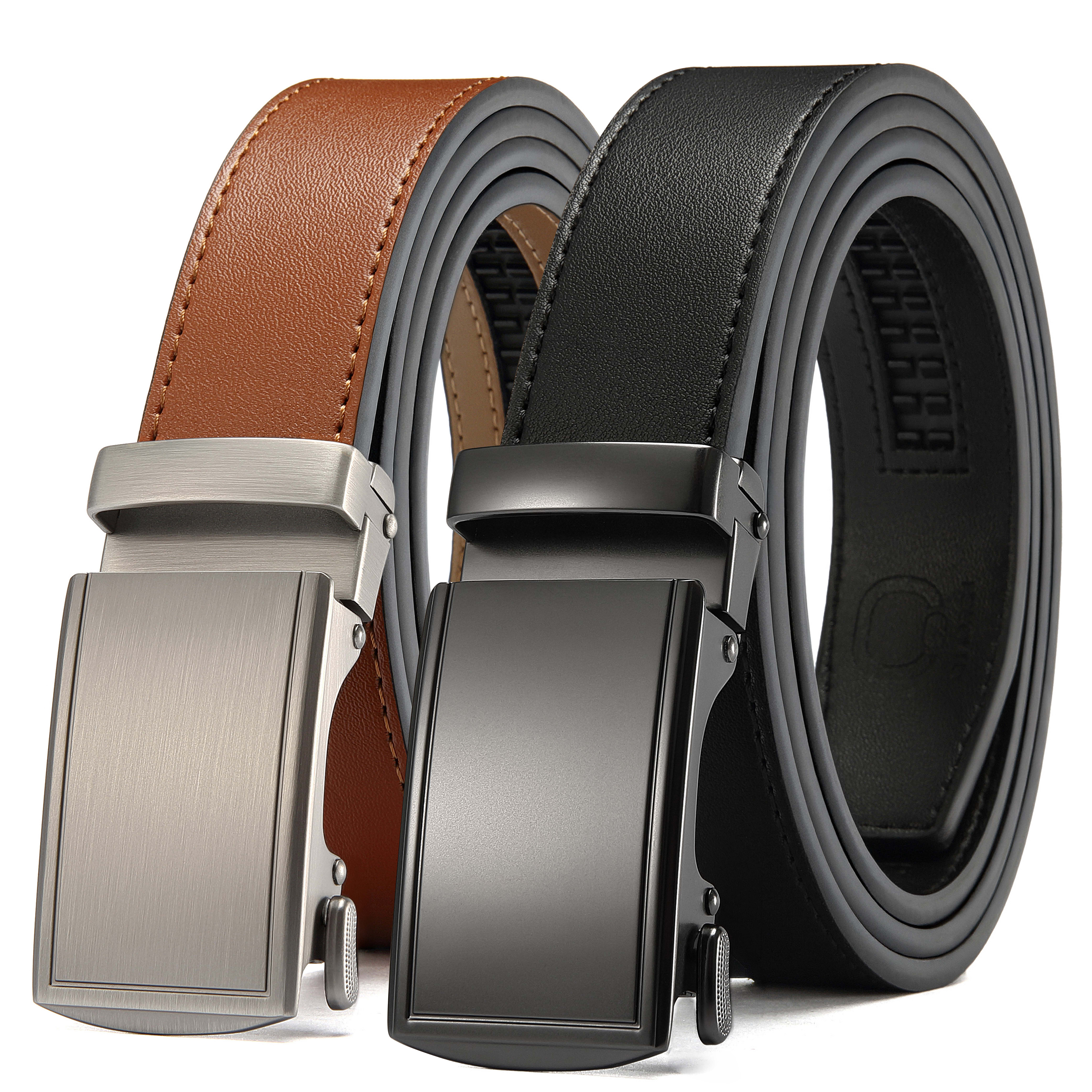 CHAOREN Leather Ratchet Belt Men 2 Pack - Adjustable Fit Dress Belt