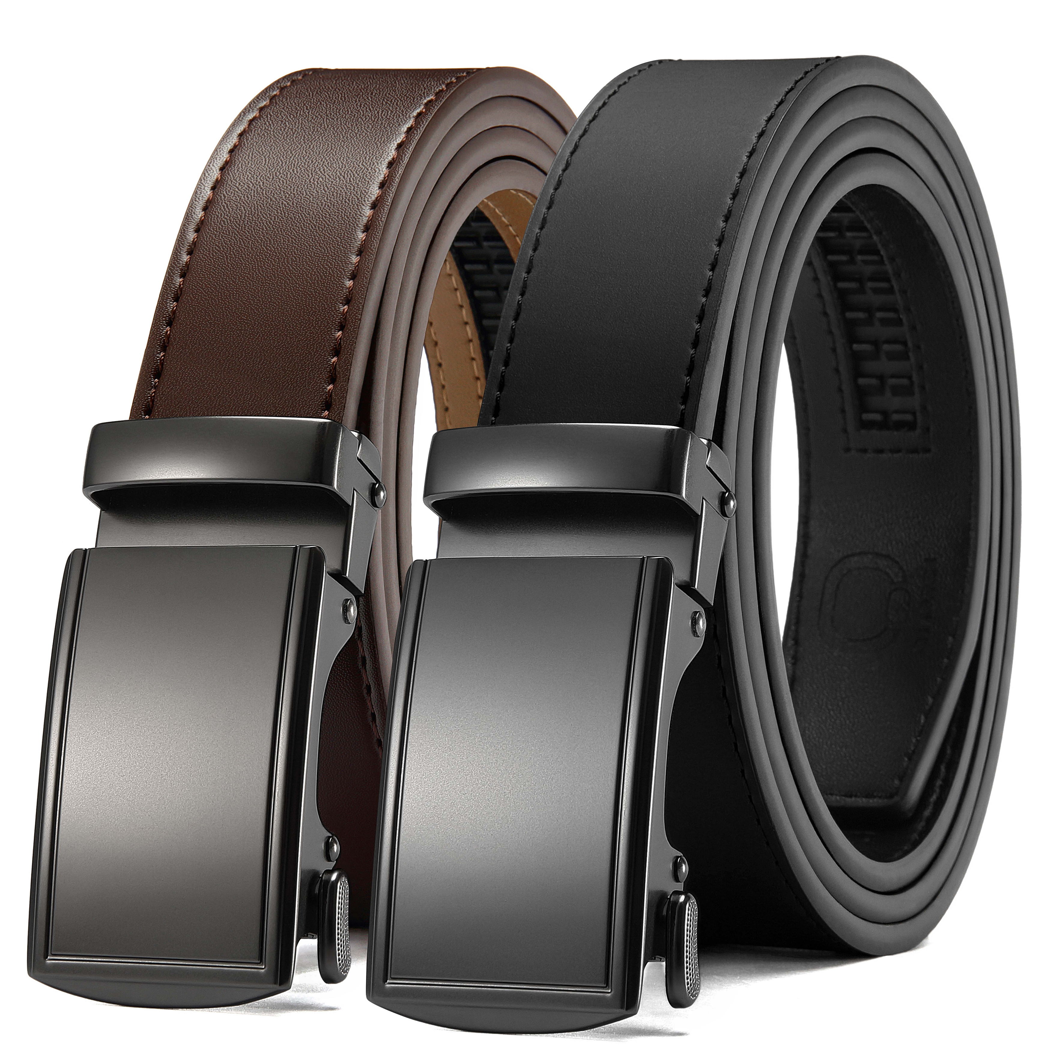 CHAOREN Leather Ratchet Belt Men 2 Pack - Adjustable Fit Dress Belt