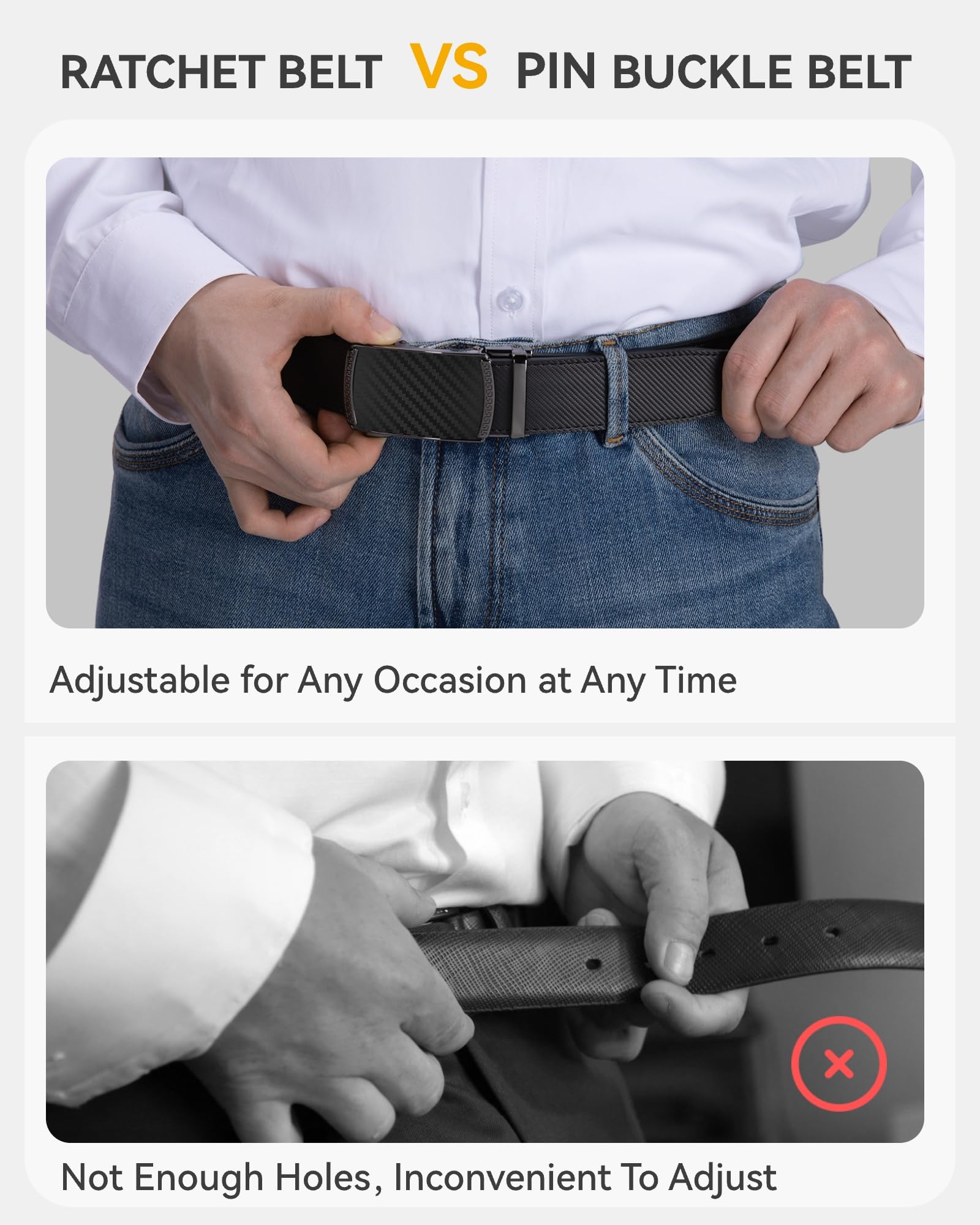 CHAOREN Leather Ratchet Belt Men 2 Pack - Adjustable Fit Dress Belt