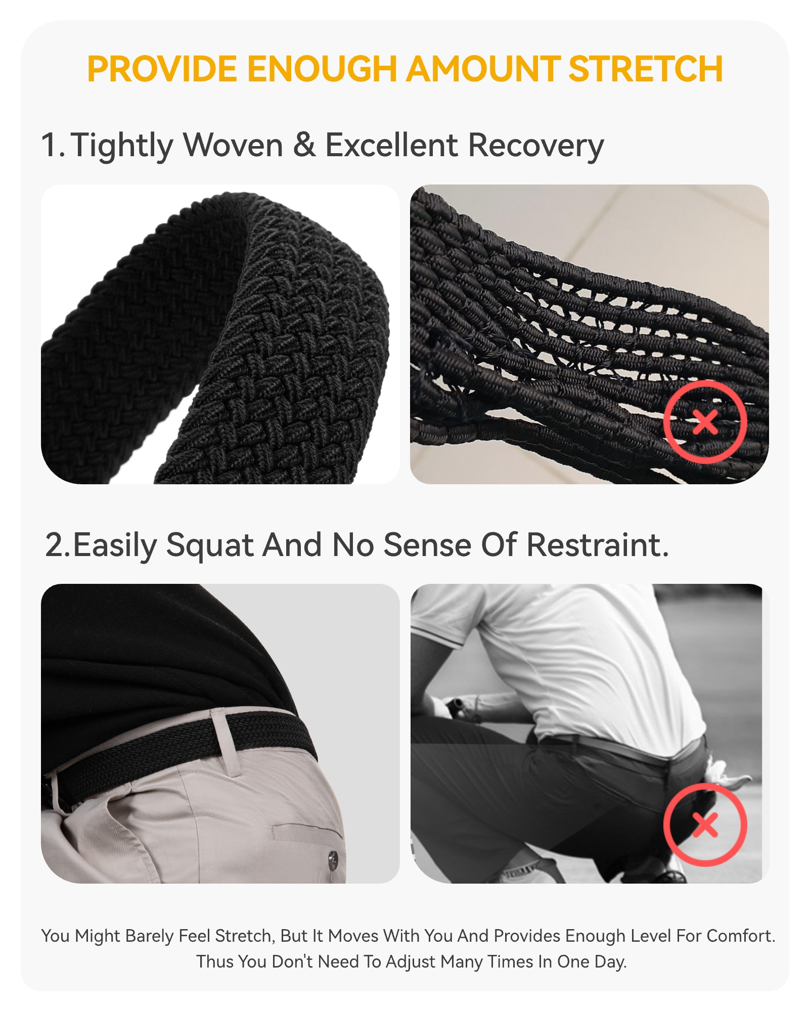 CHAOREN Mens Belt - Braided Stretch Golf Belt for Men 1 3/8"- Mens Gift for Golf Pants Casual Shorts Jeans