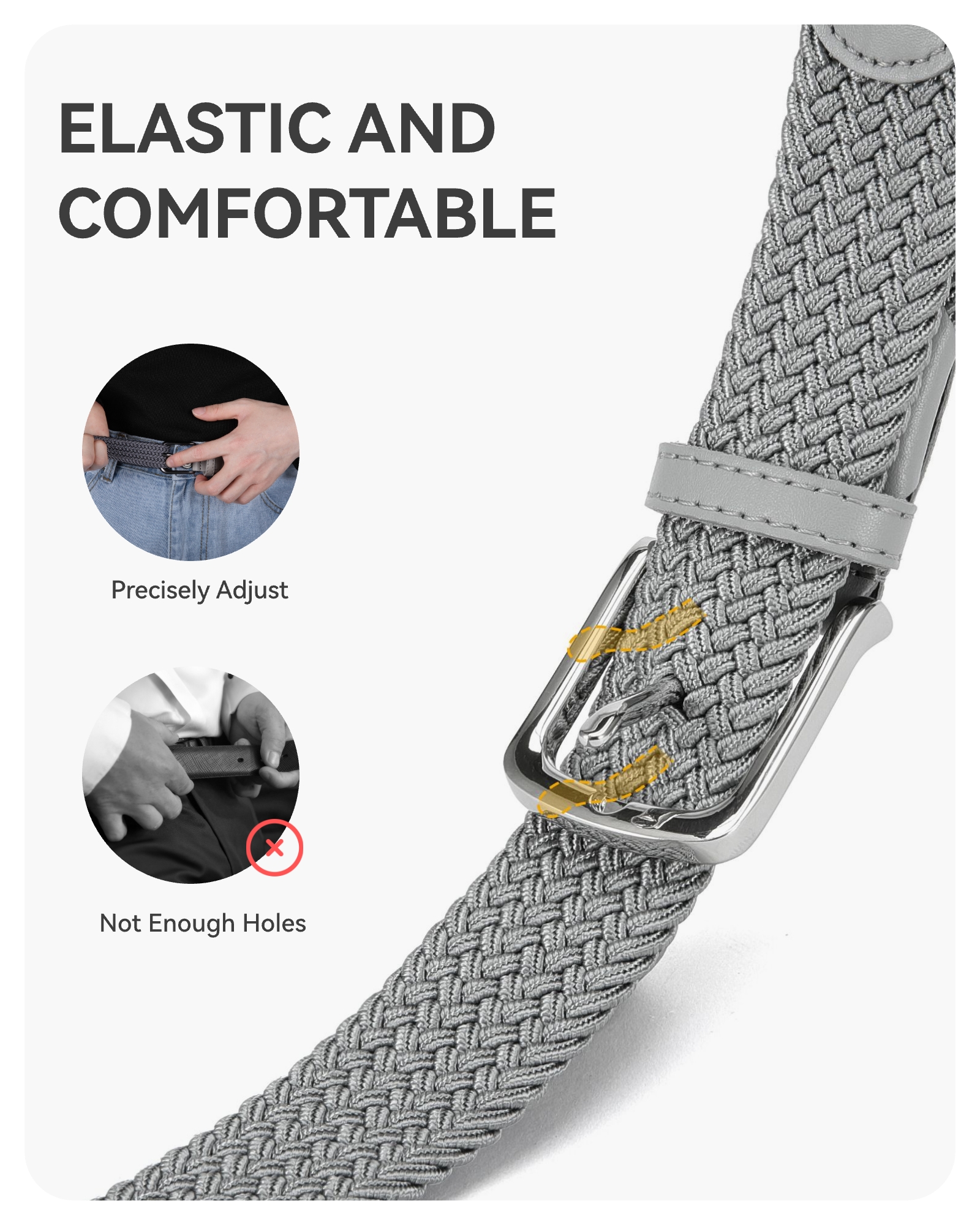 CHAOREN Mens Belt - Braided Stretch Golf Belt for Men 1 3/8"- Mens Gift for Golf Pants Casual Shorts Jeans