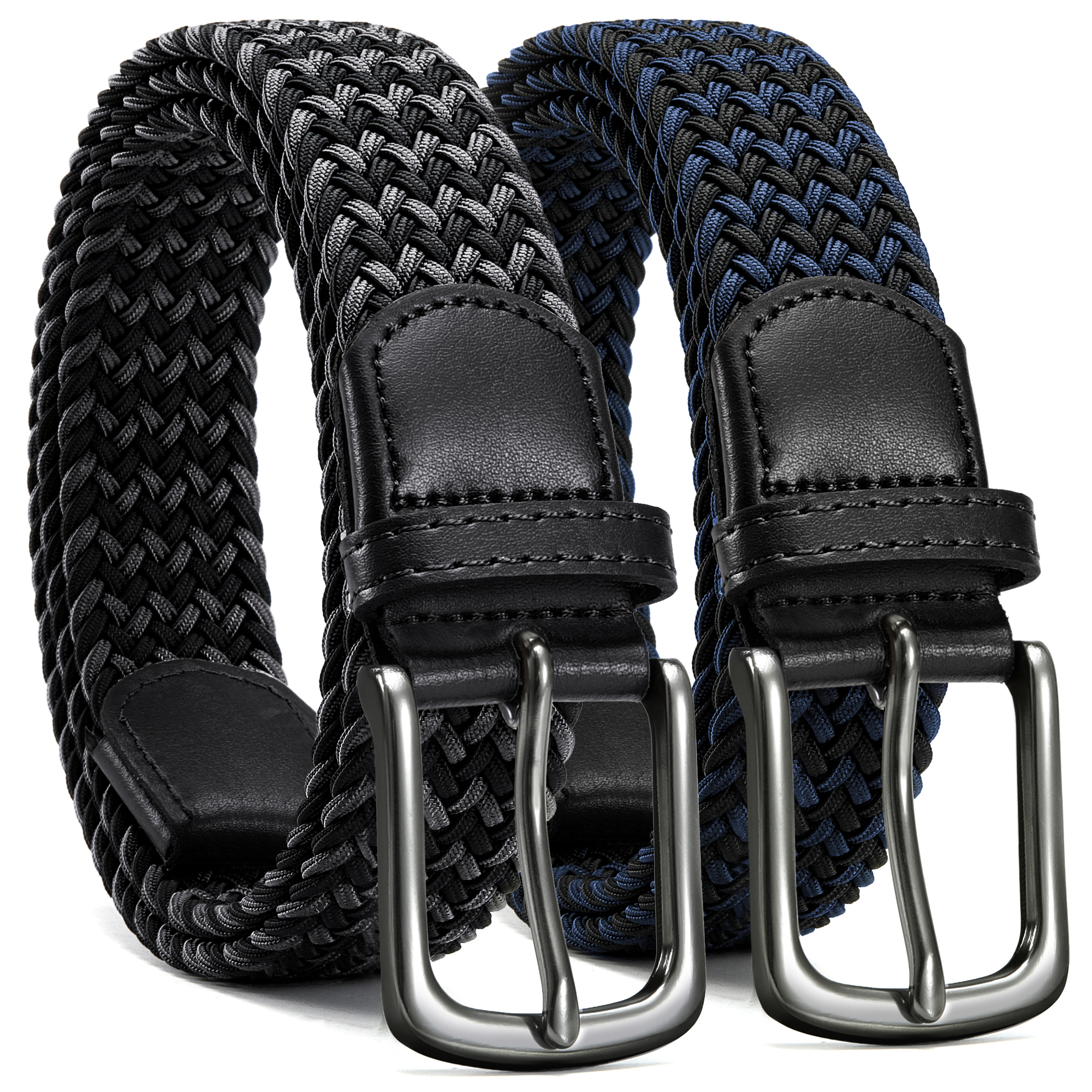 CHAOREN Mens Stretch Belt 2Pack - 1 3/8" Elastic Braided Woven Golf Belts for Men - Fit Casual Jeans Pants