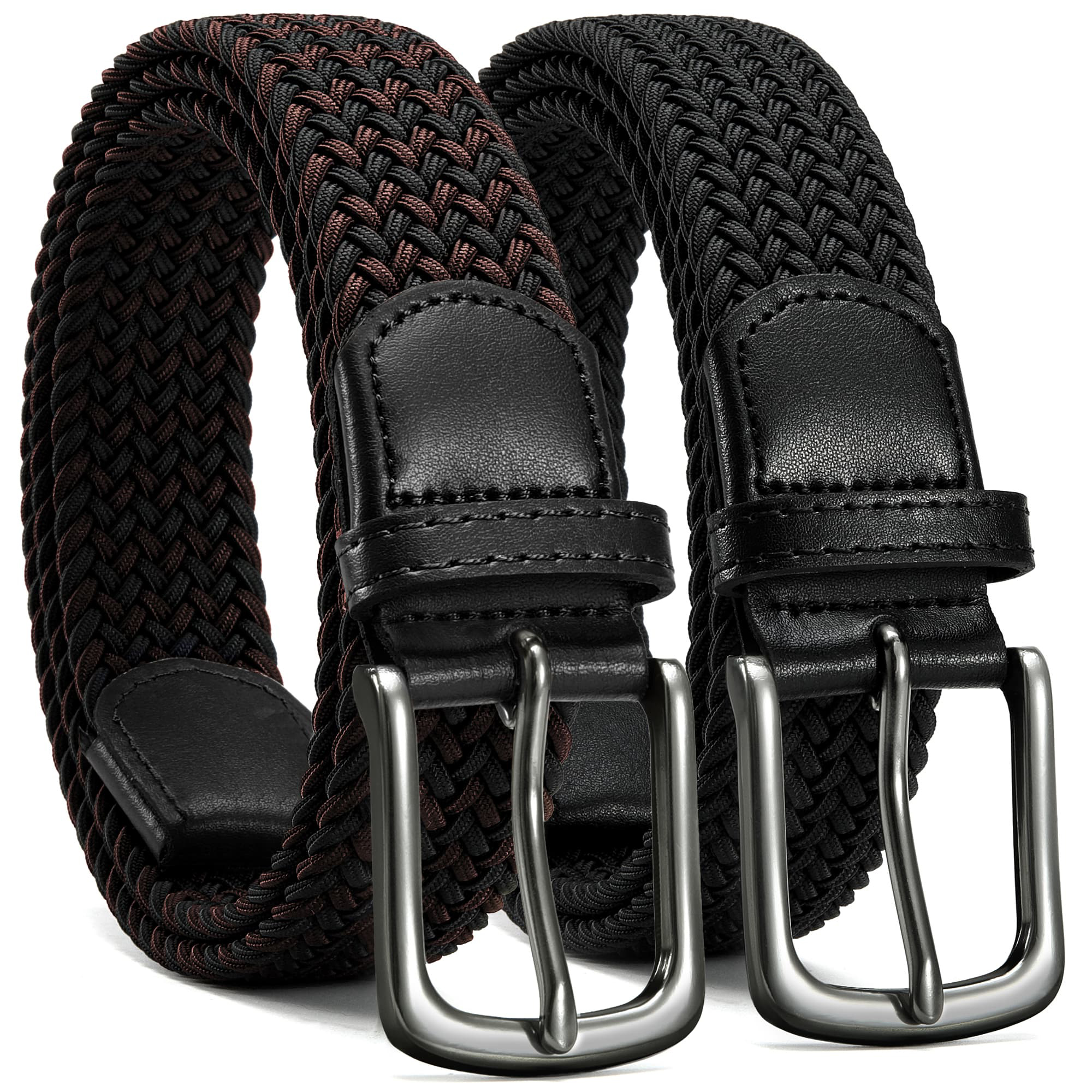 CHAOREN Mens Stretch Belt 2Pack - 1 3/8" Elastic Braided Woven Golf Belts for Men - Fit Casual Jeans Pants