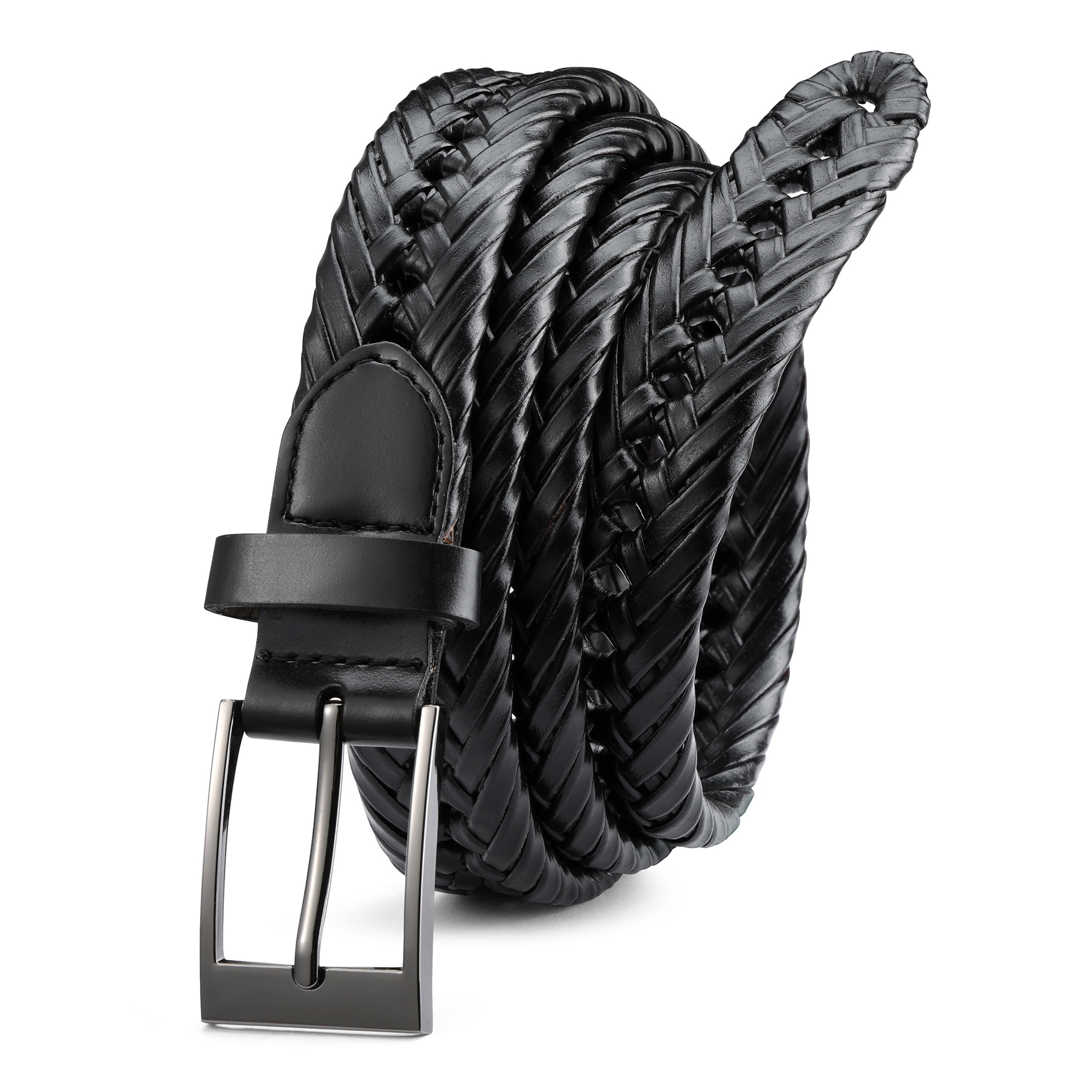 CHAOREN Leather Braided Belts for Men - 1 1/8" Mens Casual Woven Leather Belt for Dress Pants