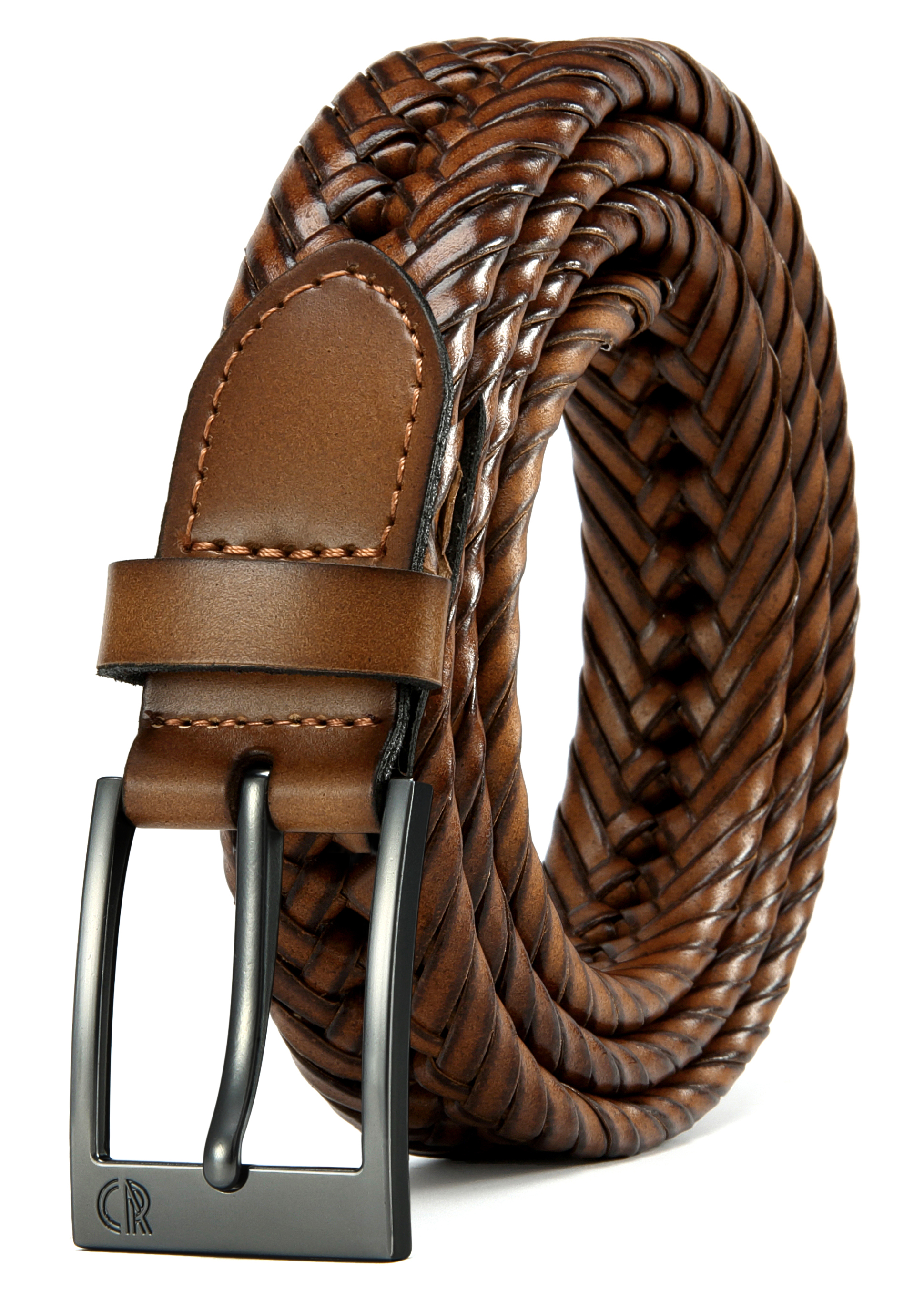 CHAOREN Leather Braided Belts for Men - 1 1/8" Mens Casual Woven Leather Belt for Dress Pants