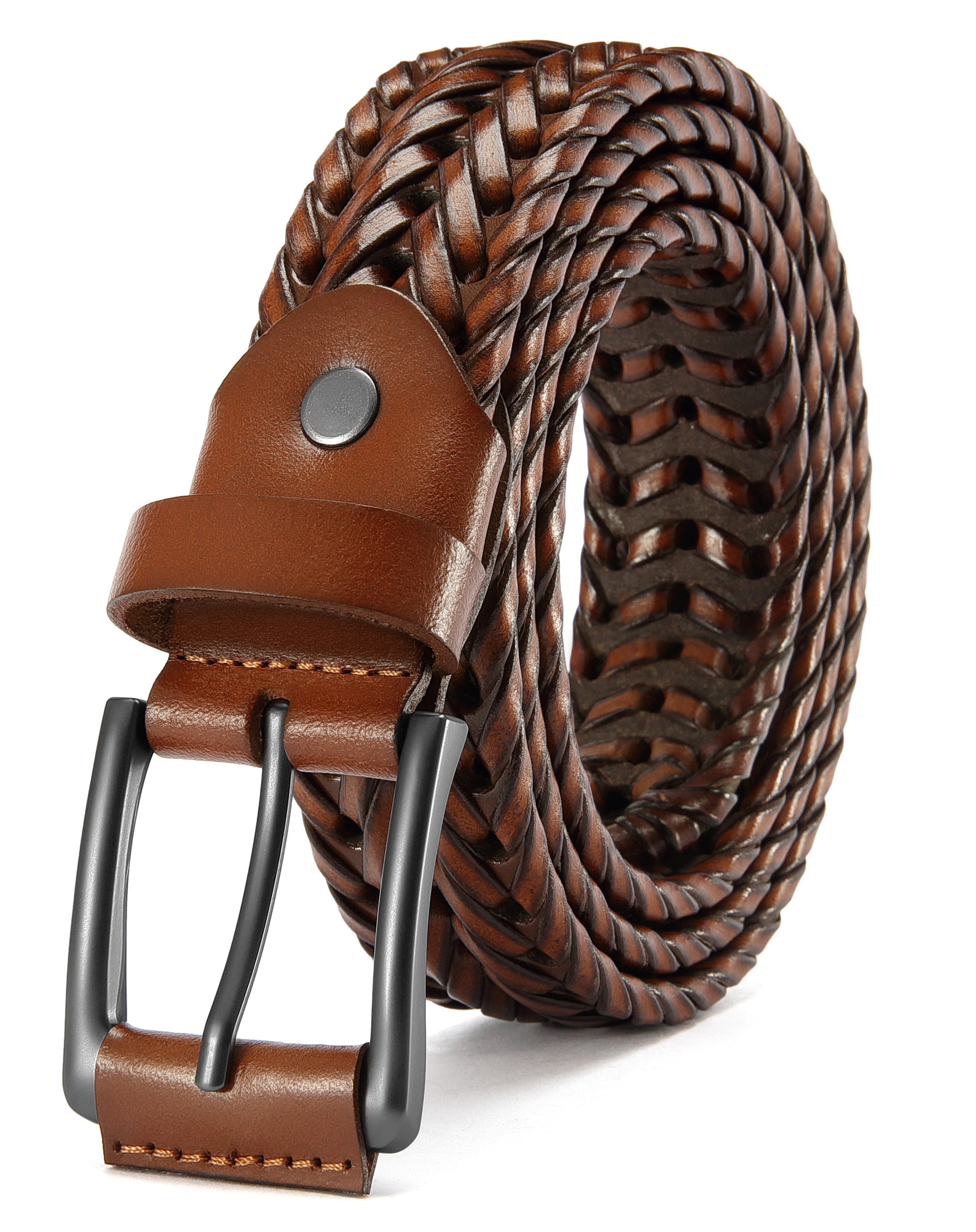 CHAOREN Mens Braided Leather Belt, Casual Woven Leather Belt for Men 35mm Width for Dress Jeans Golf