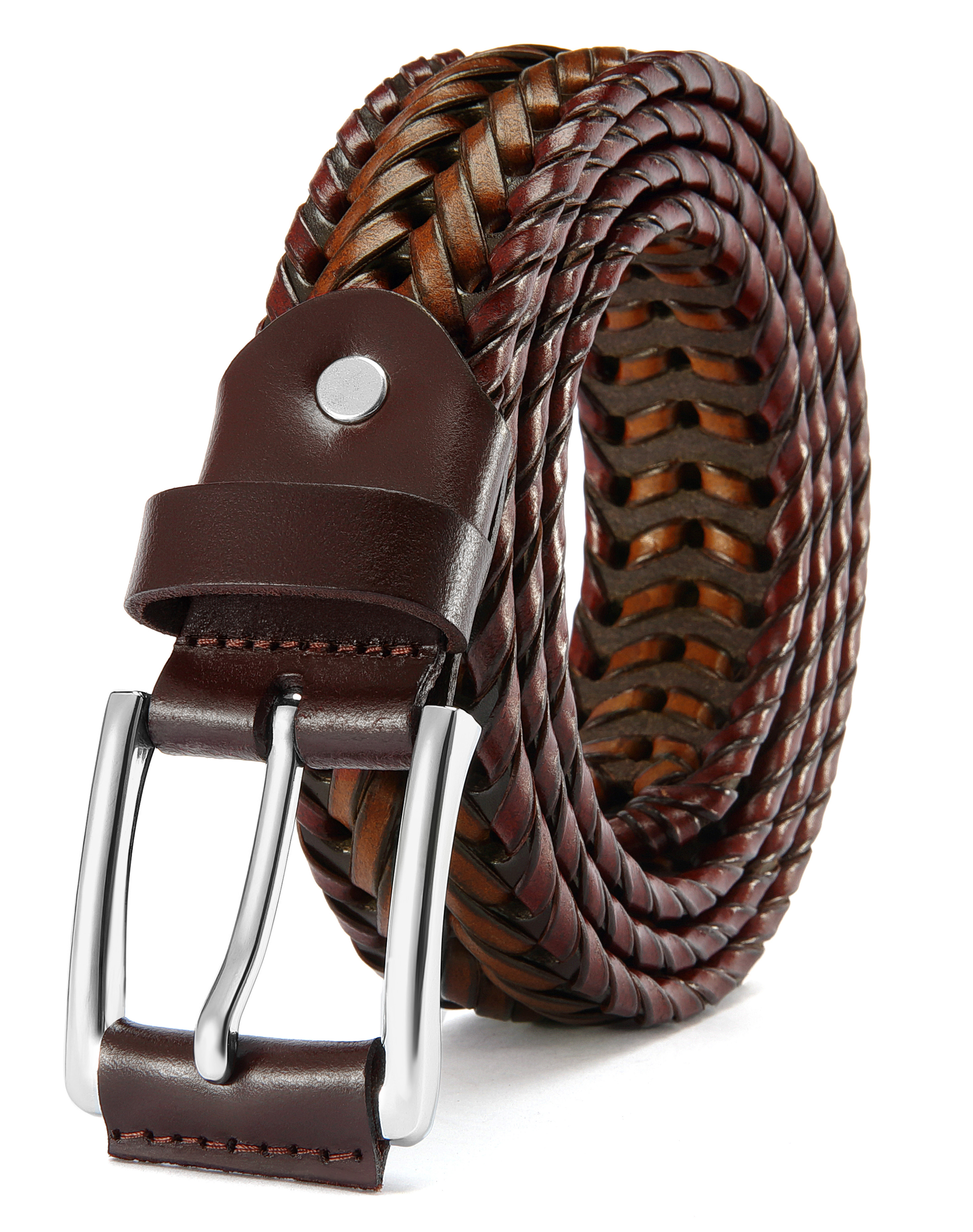 CHAOREN Mens Braided Leather Belt, Casual Woven Leather Belt for Men 35mm Width for Dress Jeans Golf