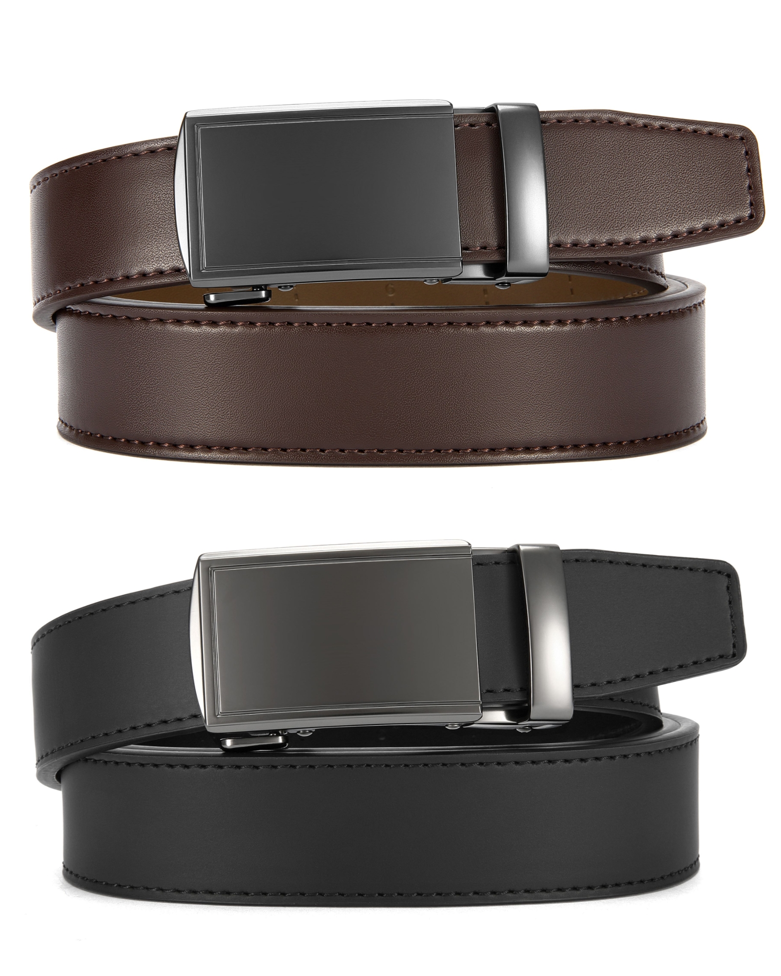 CHAOREN Leather Ratchet Belt Men 2 Pack - Adjustable Fit Dress Belt
