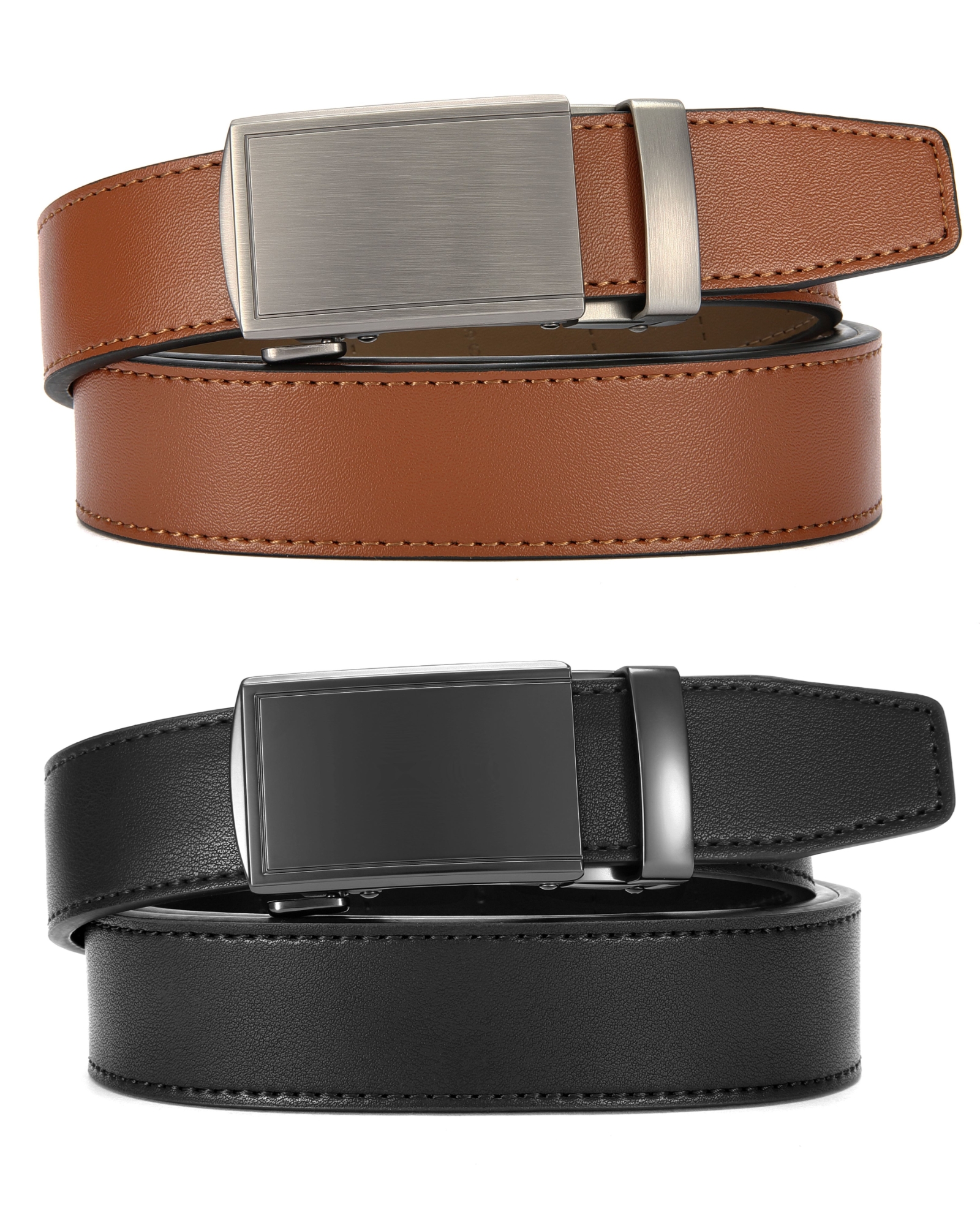 CHAOREN Leather Ratchet Belt Men 2 Pack - Adjustable Fit Dress Belt