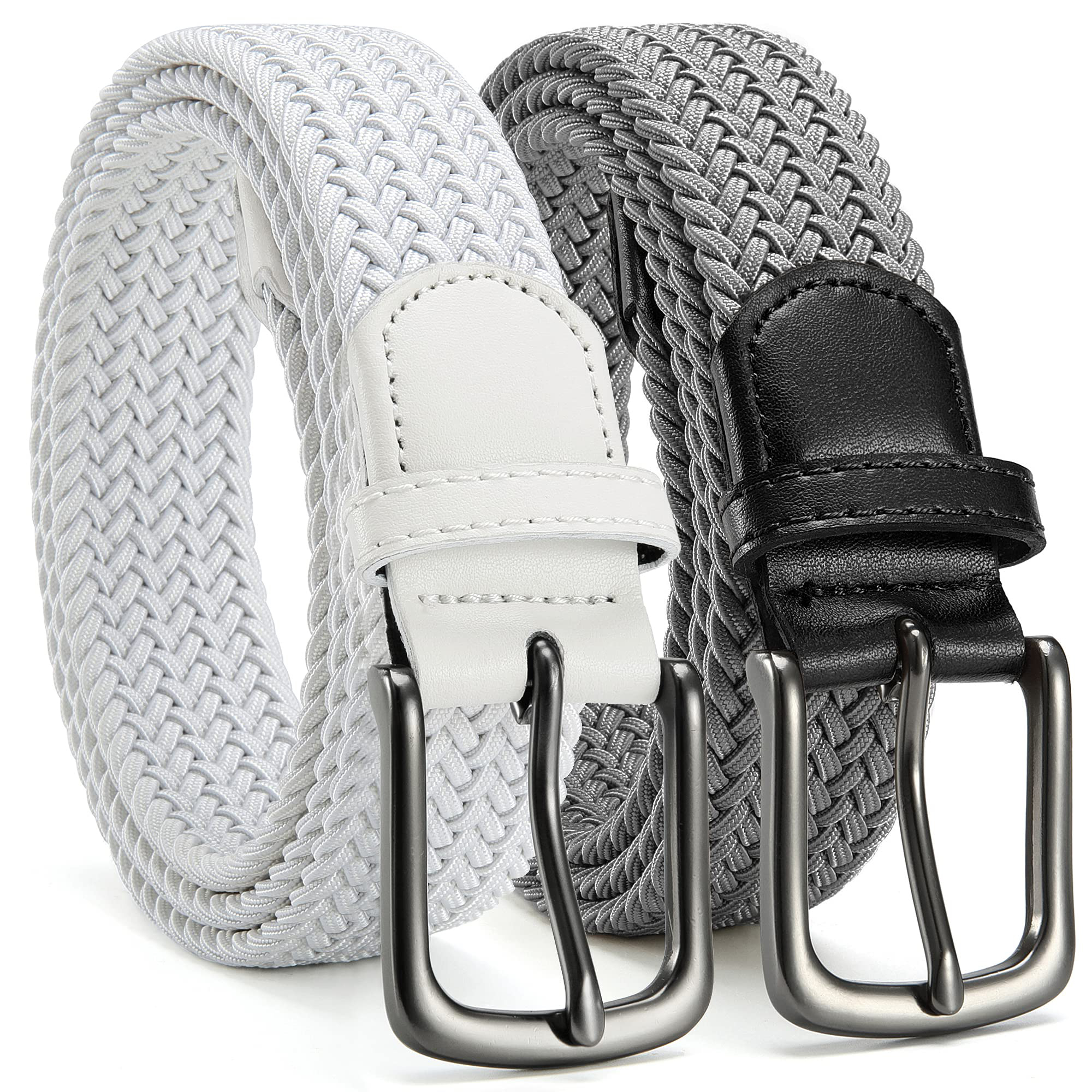 CHAOREN Mens Stretch Belt 2Pack - 1 3/8" Elastic Braided Woven Golf Belts for Men - Fit Casual Jeans Pants