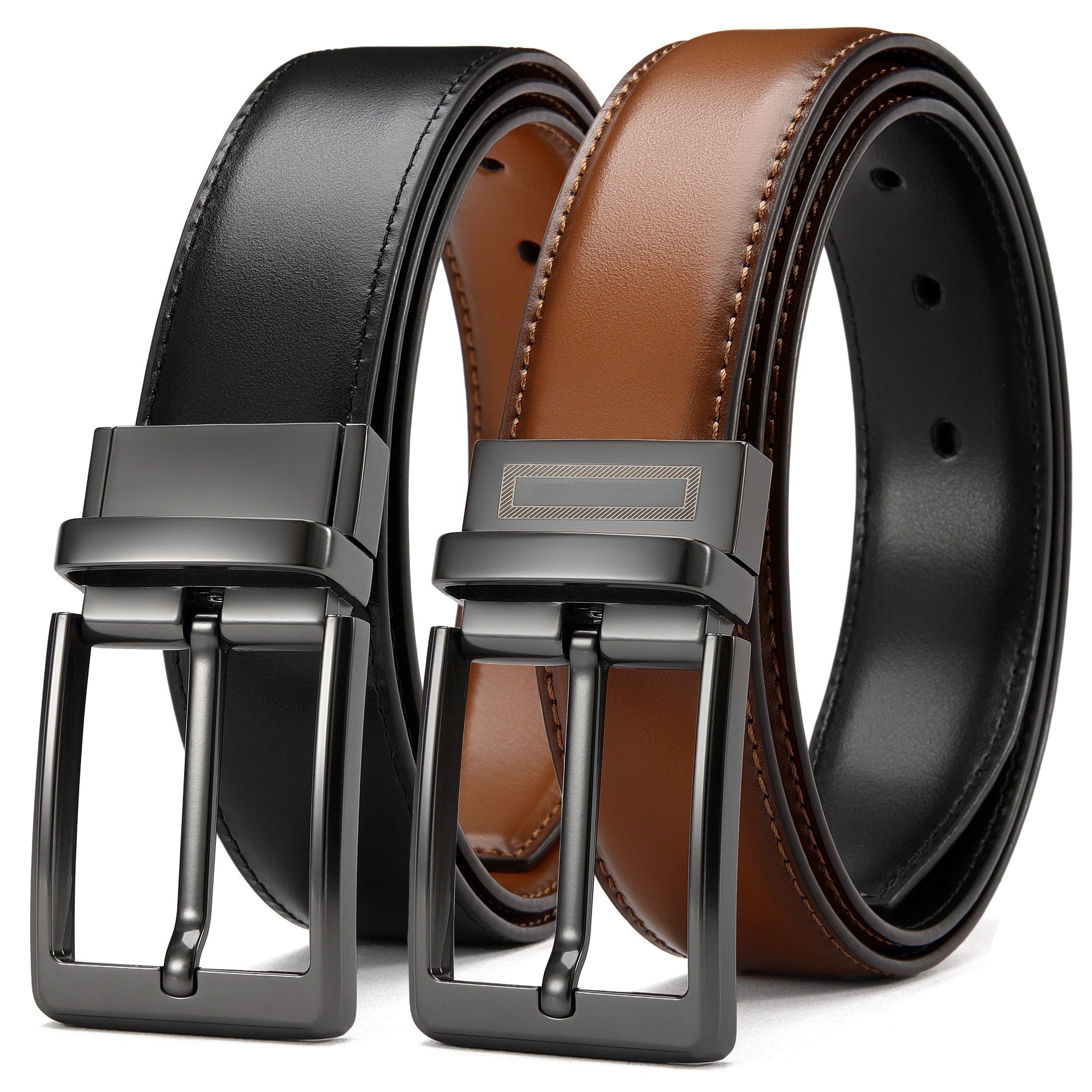 YOETEY Reversible Mens Belts Leather, 1 3/8" Dress Leather Belts for Men, Two Styles in One Belt