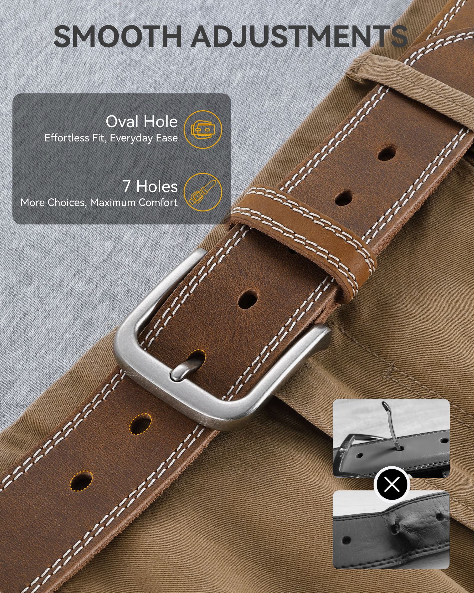 CHAOREN Mens Belts Casual for Jeans - Full-Grain Leather, Durable Cowhide