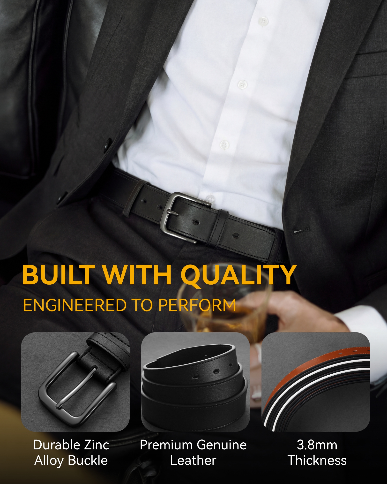 CHAOREN Mens Belts Leather - 35mm Genuine Leather Belt for Jeans - Men Gift for Casual Dress