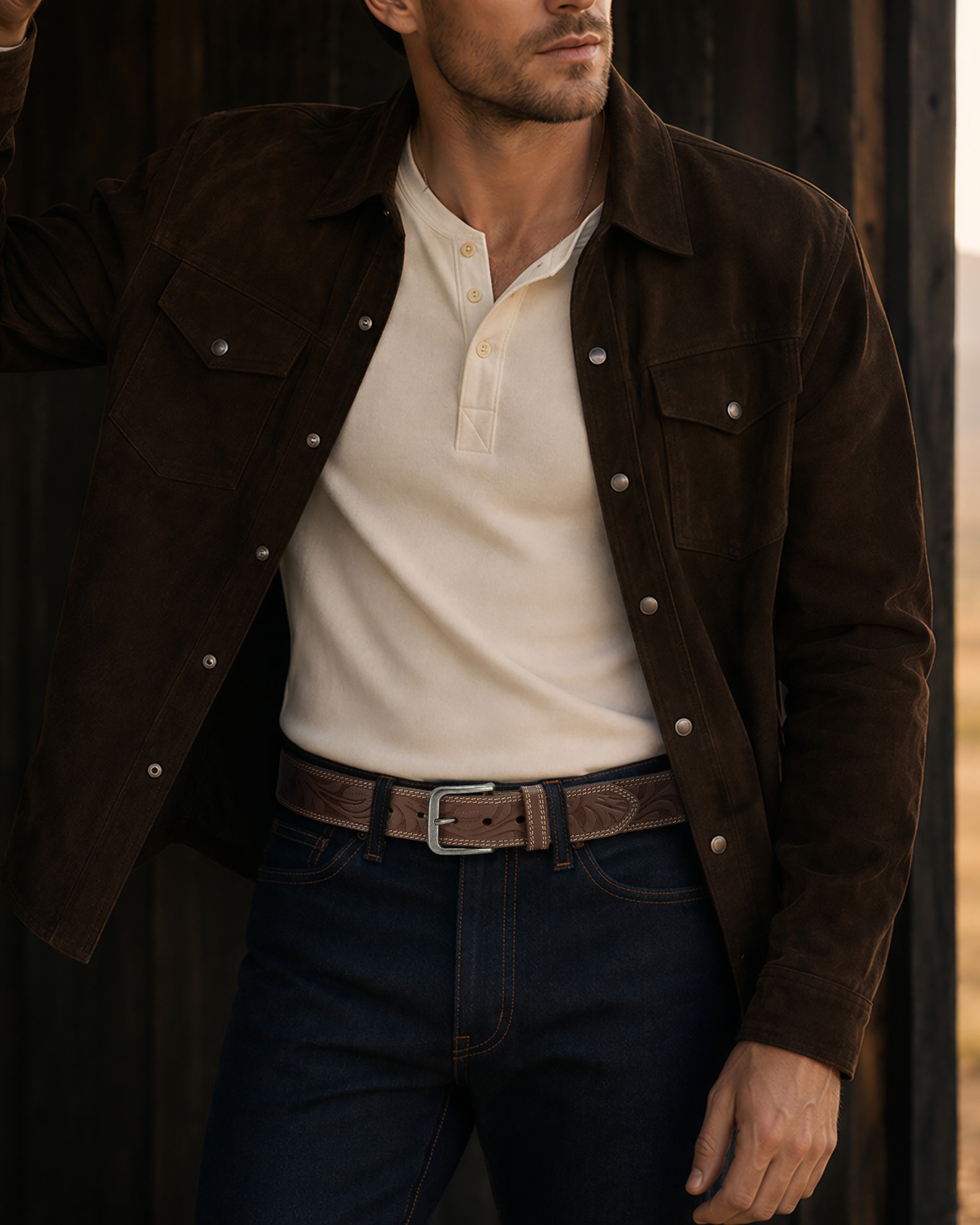 CHAOREN Mens Belts Casual for Jeans - Full-Grain Leather, Durable Cowhide