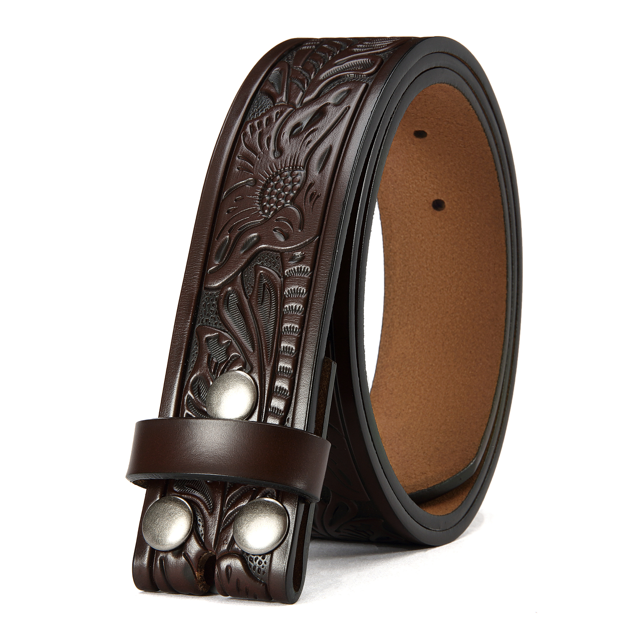 CHAOREN Western Belts for Men without Buckle - Cowboy Belt 1.5" Full Grain Leather Belt for Jeans - One Solid Piece Leather