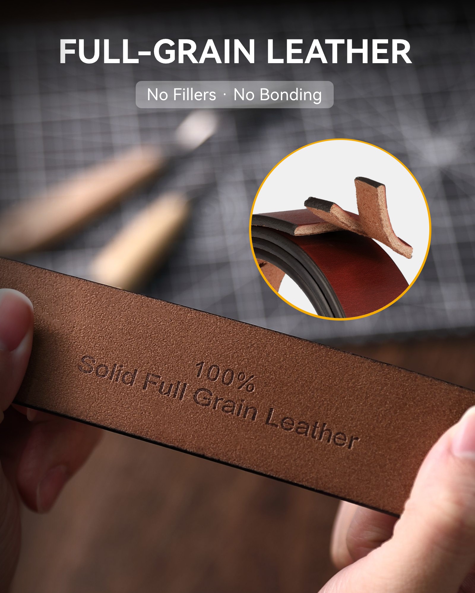 CHAOREN 1.5" Mens Belts Leather - Italian Full Grain Leather Belts - Ideal for Casul Jeans & Work Wear