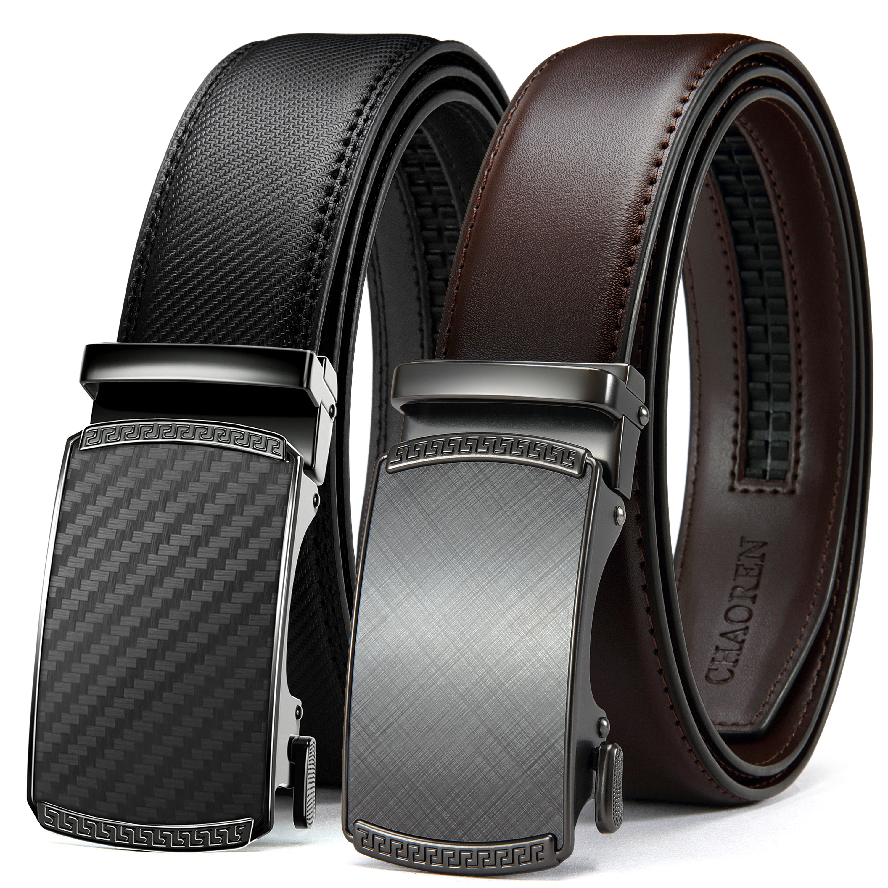 CHAOREN Leather Ratchet Belt Men 2 Pack - Customizable Fit, Effortless Style (35mm)