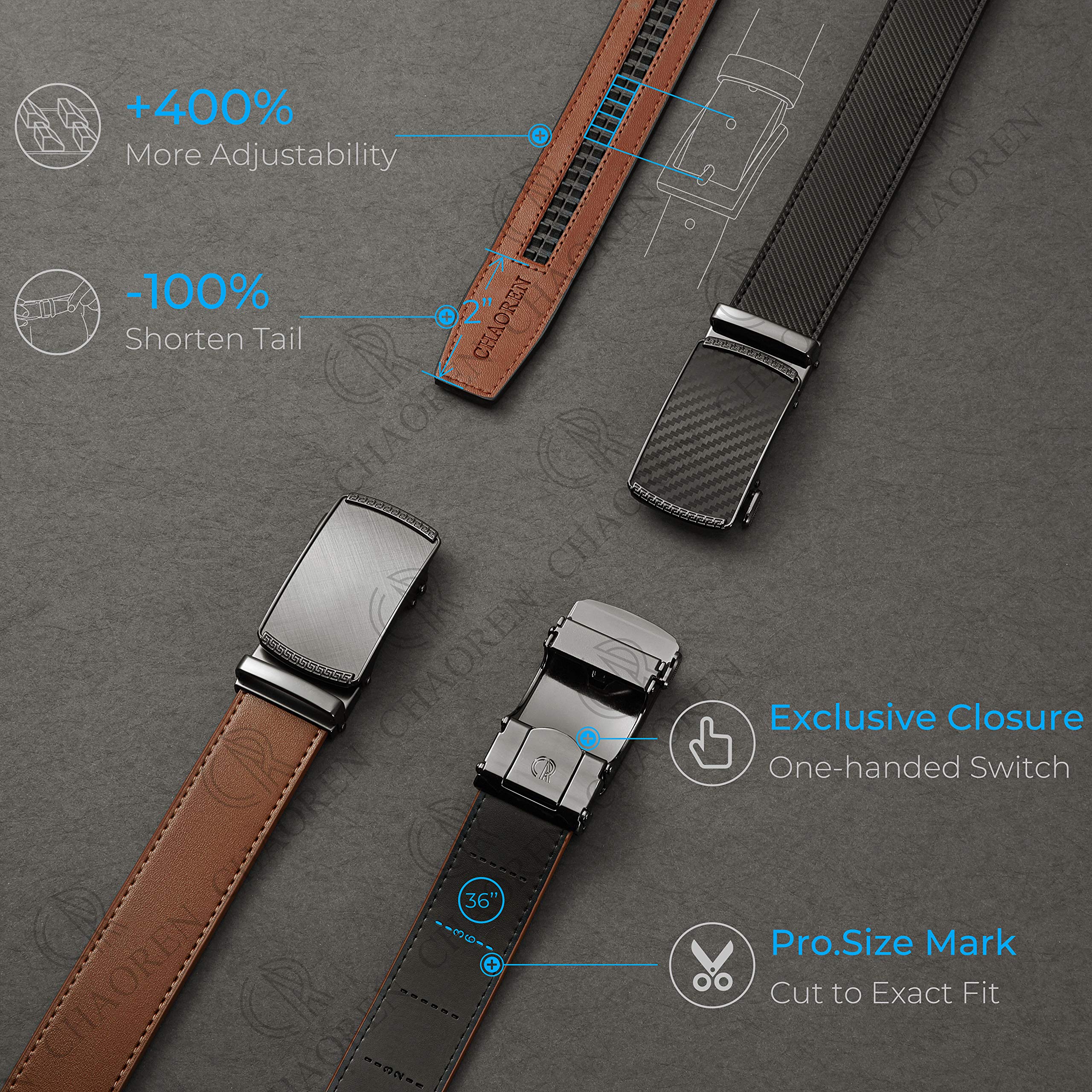 CHAOREN Leather Ratchet Belt Men 2 Pack - Customizable Fit, Effortless Style (35mm)