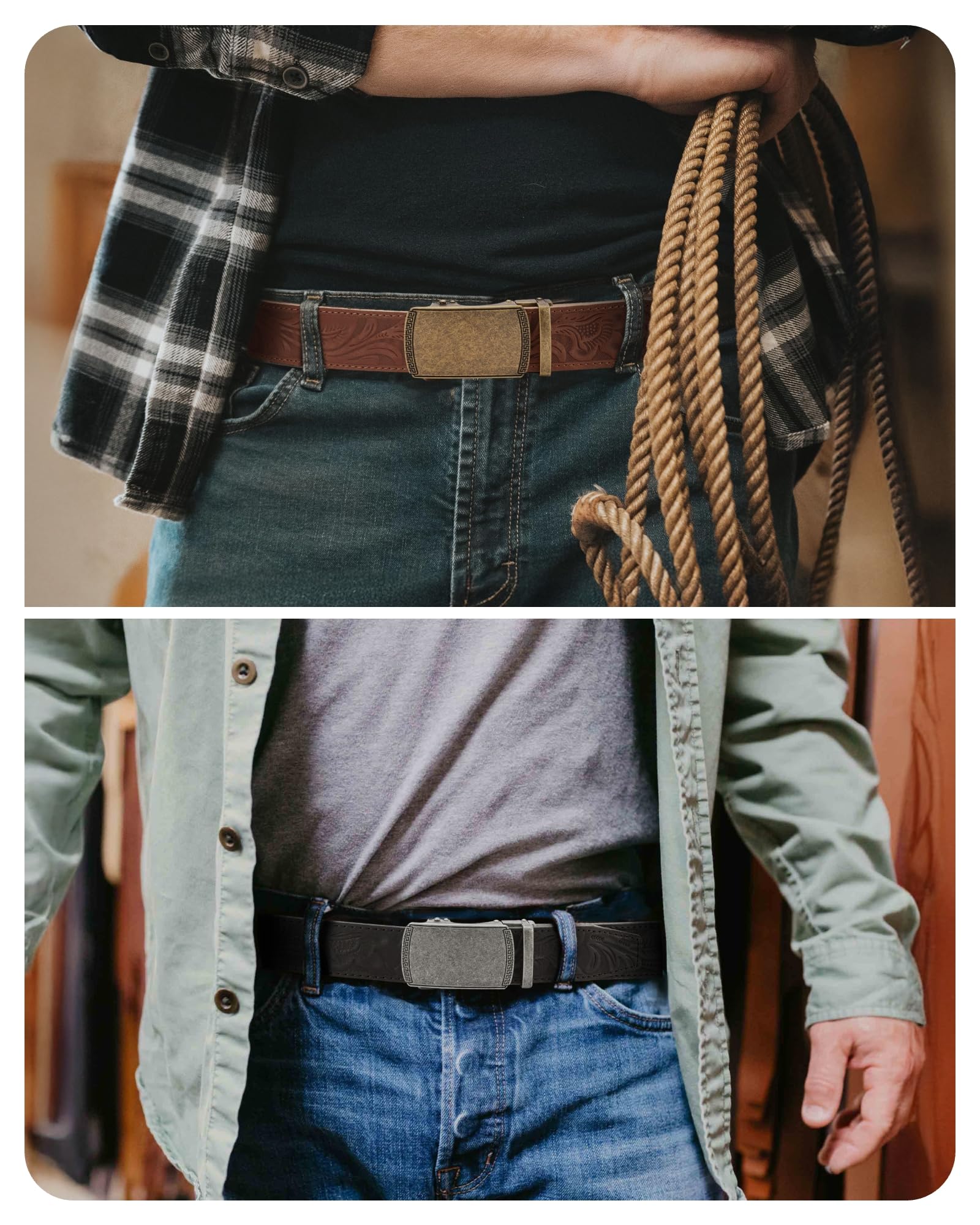 CHAOREN Leather Ratchet Belt Men 2 Pack - Customizable Fit, Effortless Style (35mm)