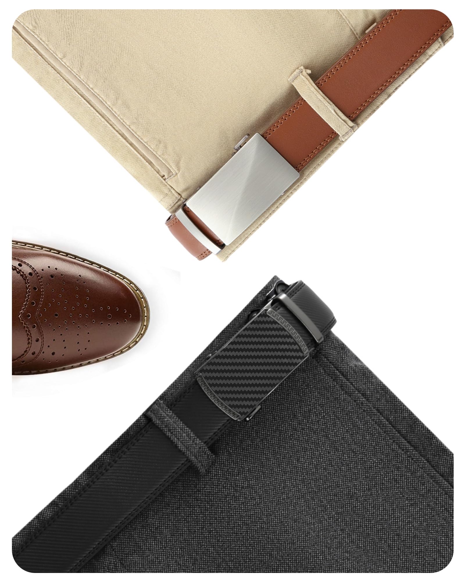 CHAOREN Leather Ratchet Belt Men 2 Pack - Customizable Fit, Effortless Style (35mm)