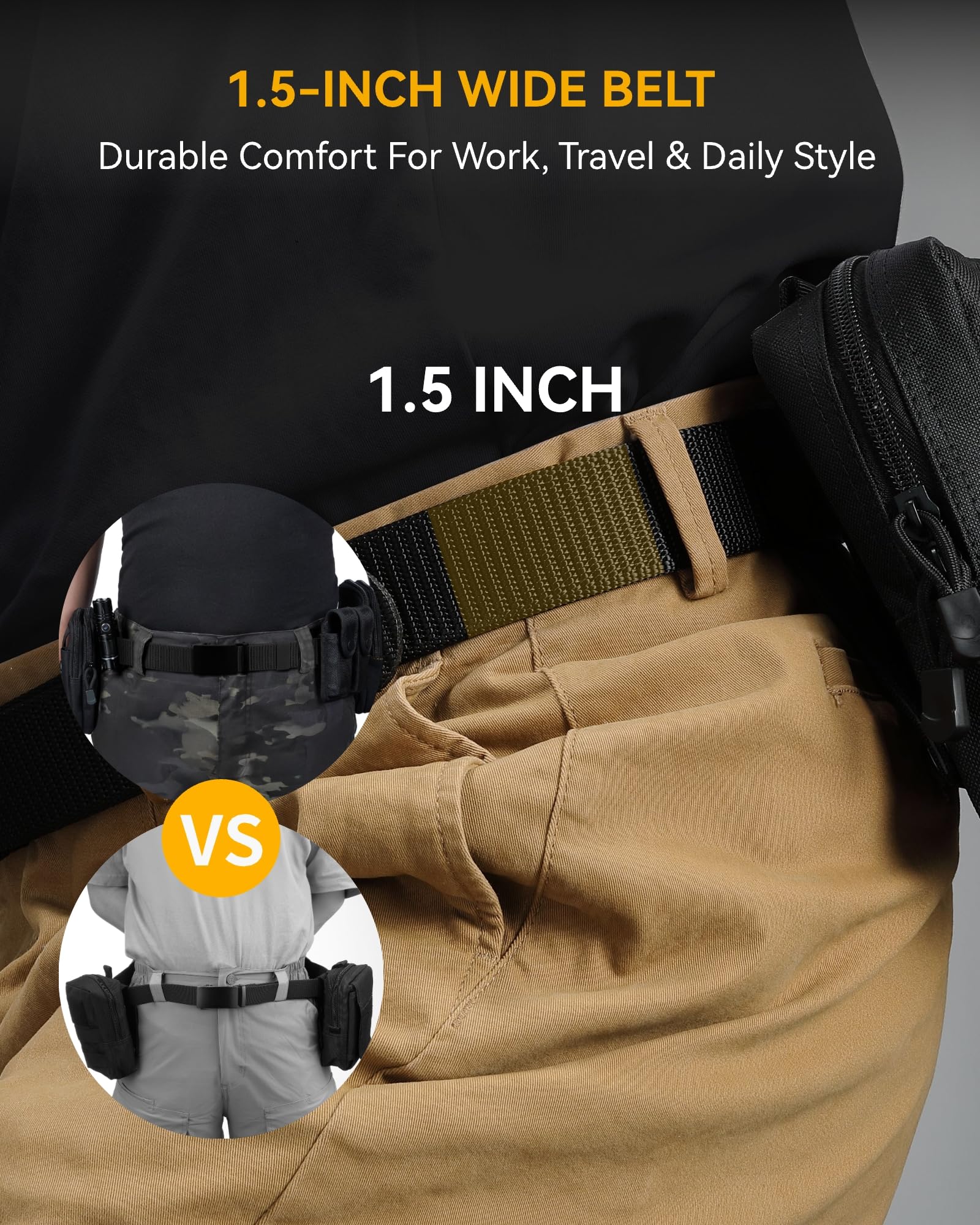 CHAOREN 1.5" Nylon Ratchet Belts for Men - Adjustable Casual Work Belt with Slide Buckle - Trim to Fit