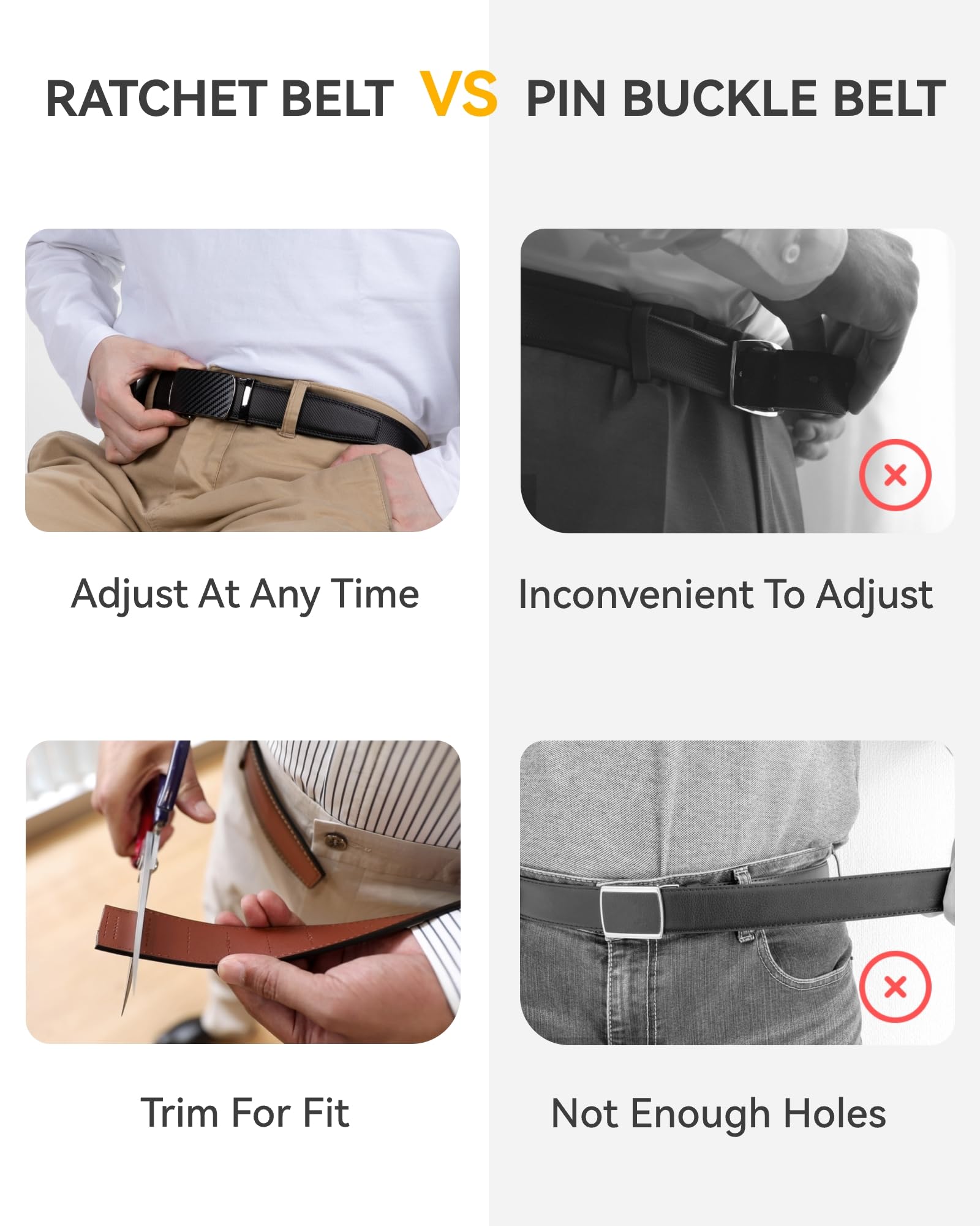 CHAOREN Leather Ratchet Belt Men 2 Pack - Customizable Fit, Effortless Style (35mm)