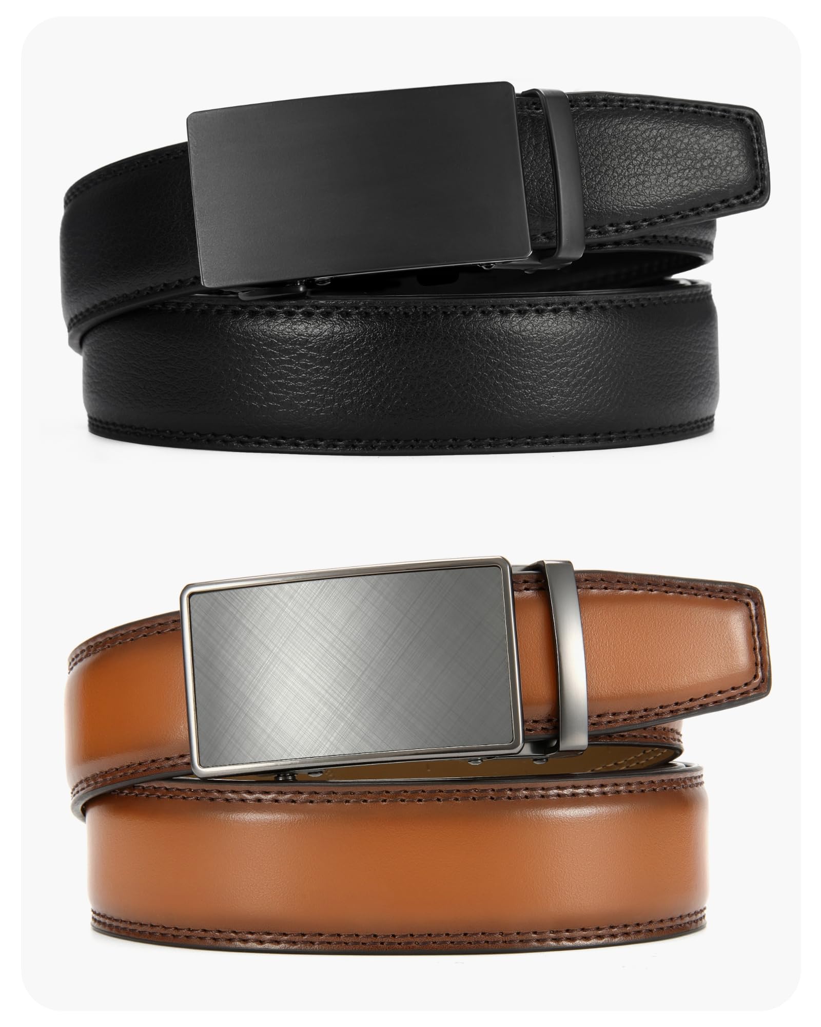 CHAOREN Leather Ratchet Belt Men 2 Pack - Customizable Fit, Effortless Style (35mm)