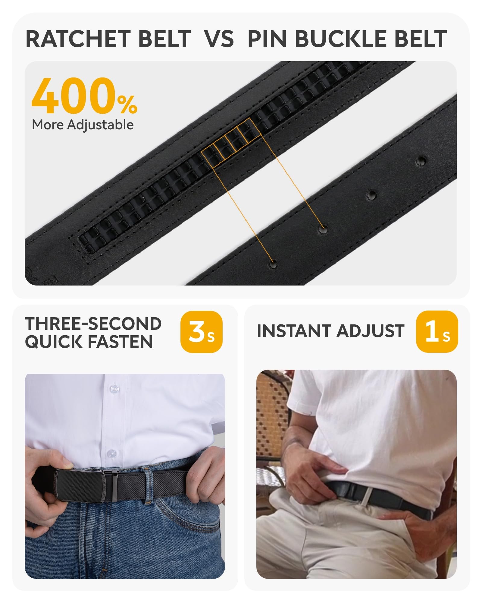 CHAOREN Leather Ratchet Belt Men 2 Pack - Customizable Fit, Effortless Style (35mm)