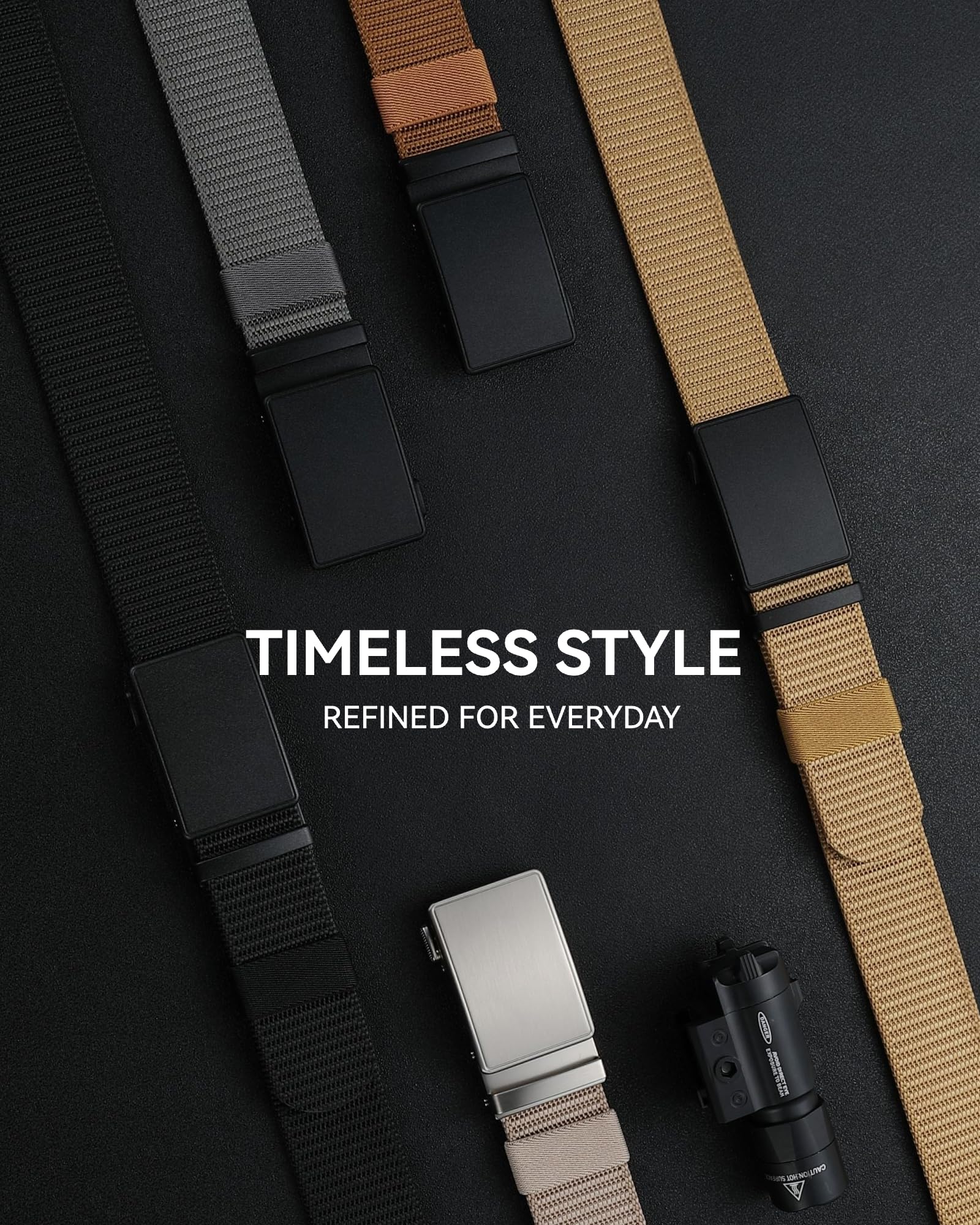 CHAOREN 1.5" Nylon Ratchet Belts for Men - Adjustable Casual Work Belt with Slide Buckle - Trim to Fit