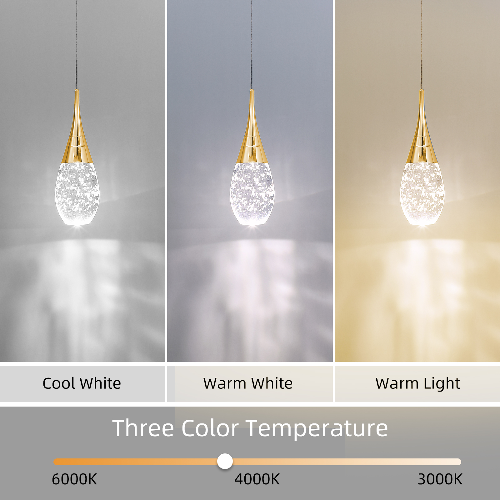 JoollySun Mini Pendant Light with Teardrop Crystal for Kitchen Island Bathroom - Polished Gold