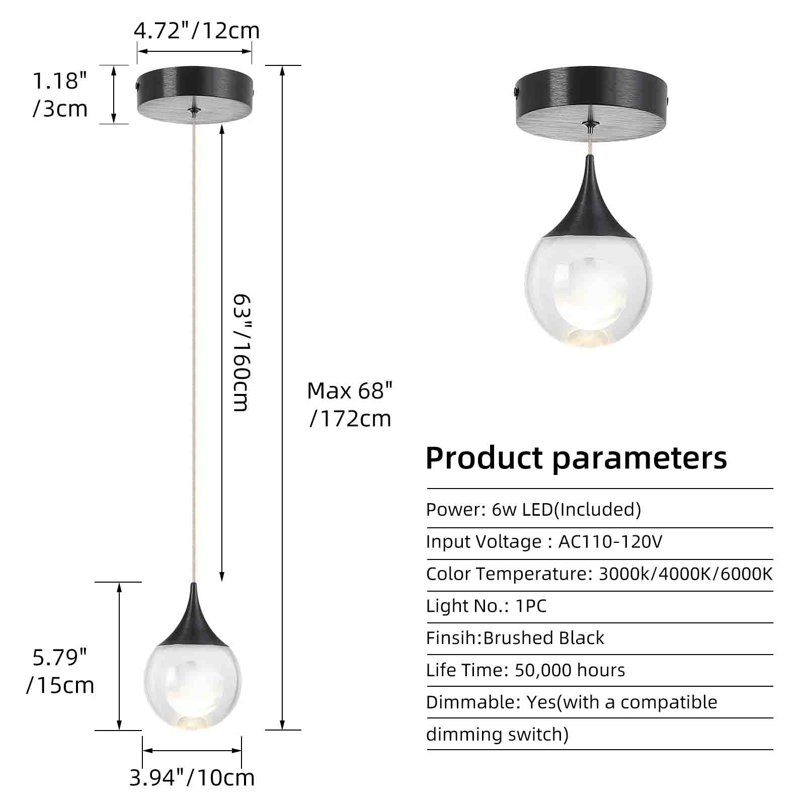 JoollySun Crystal LED Dimmable Pendant Light