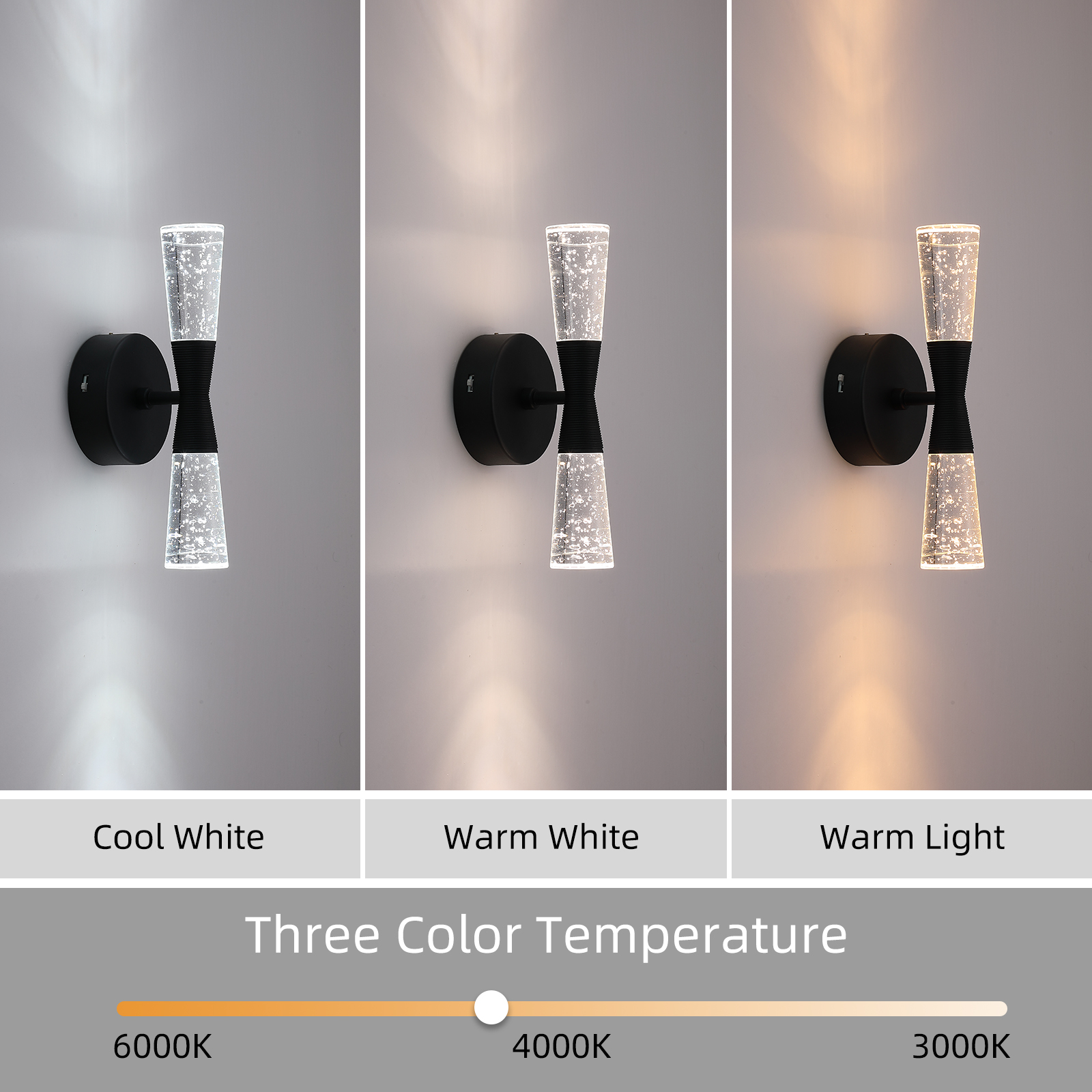 JoollySun Modern Crystal Wall Sconce - Matte Black