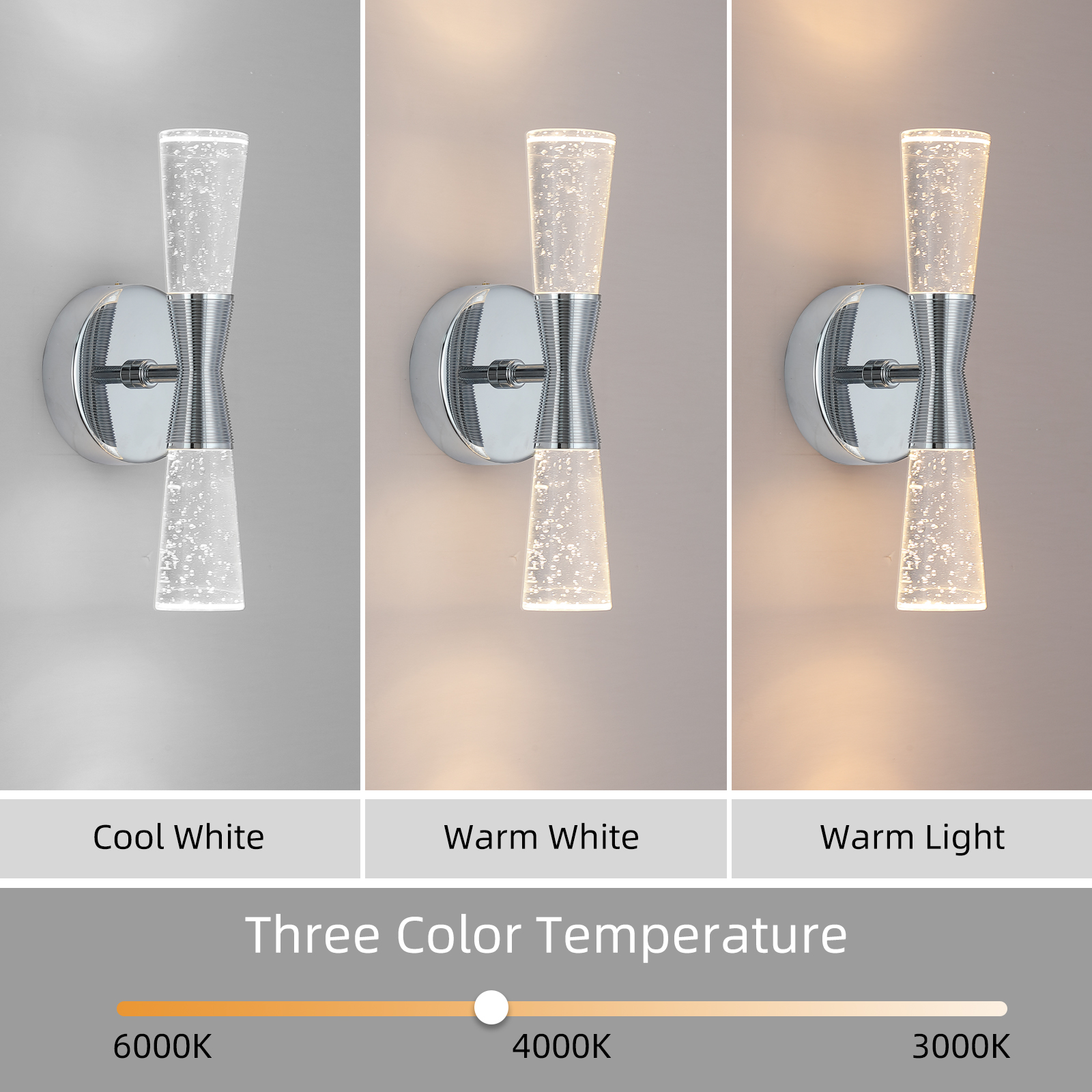 JoollySun Modern Crystal Wall Sconce - Polished Chrome 