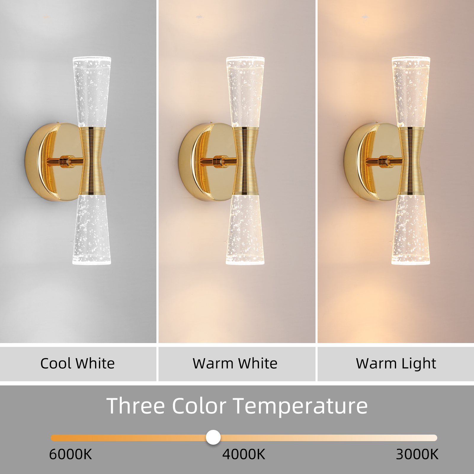 JoollySun Modern Crystal Wall Sconce - Polished Gold 