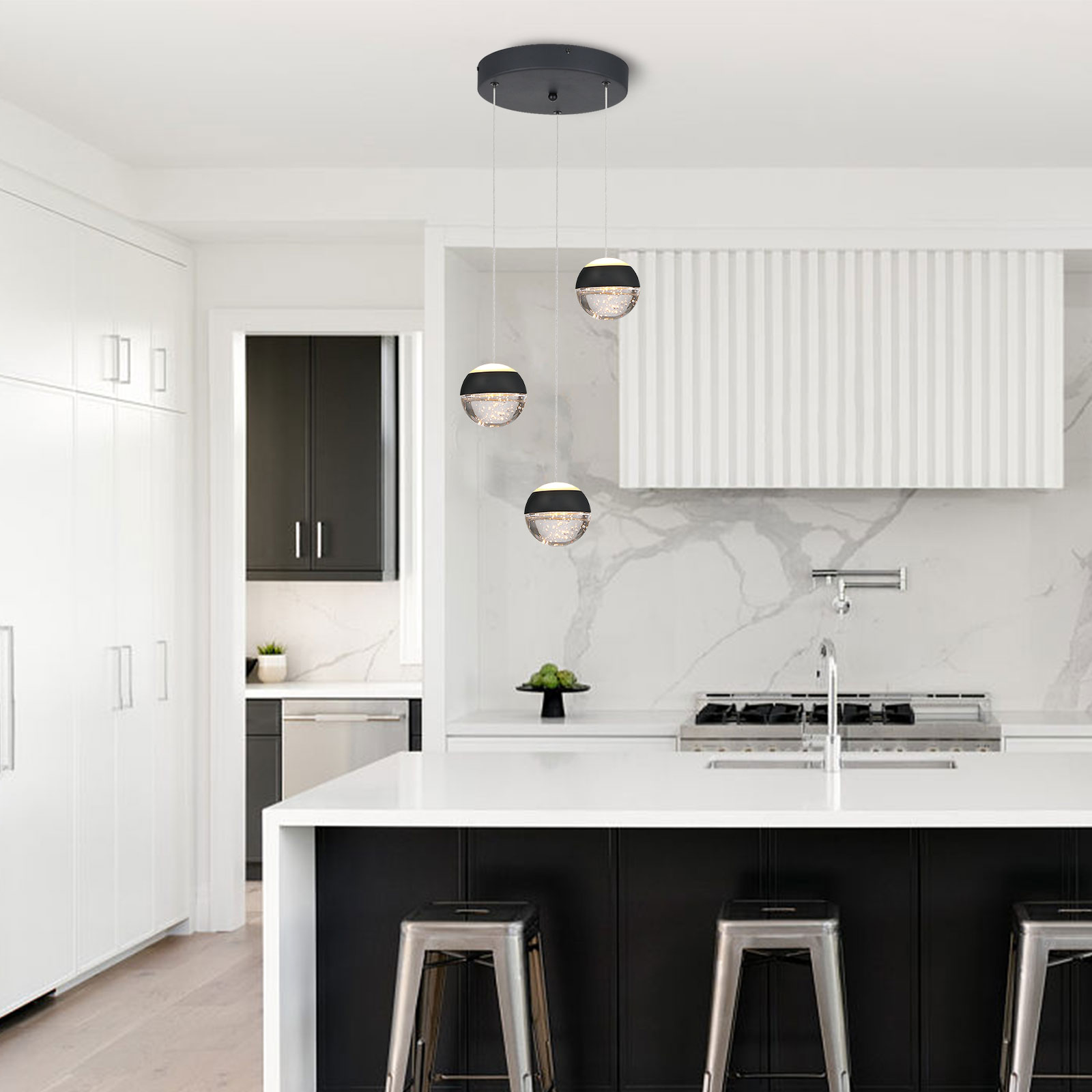 JoollySun 3-Light Cluster Crystal Pendant - Matte Black