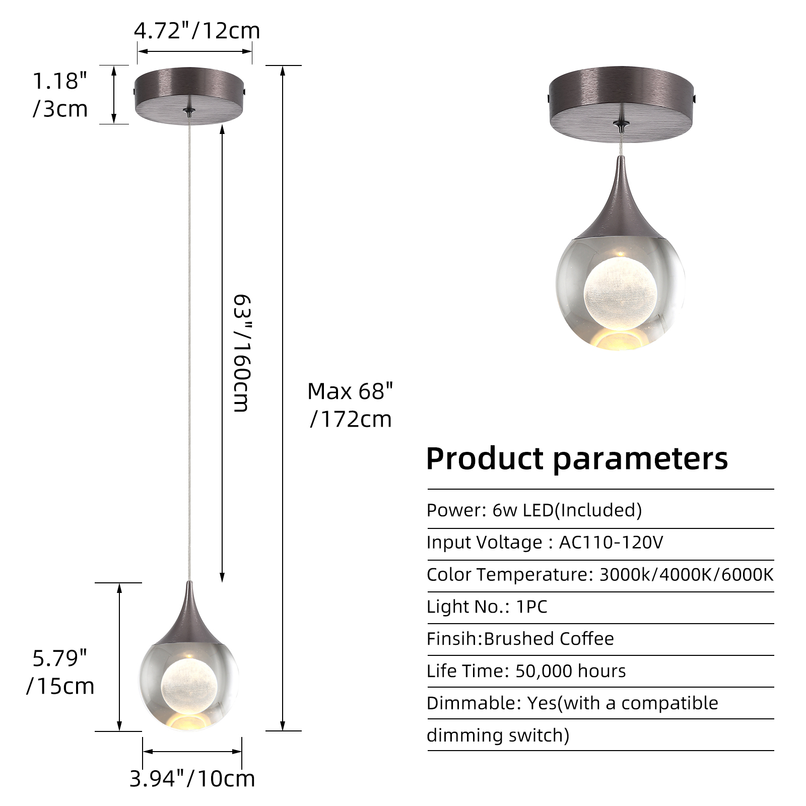JoollySun Crystal Mini Pendant Light Tri-color