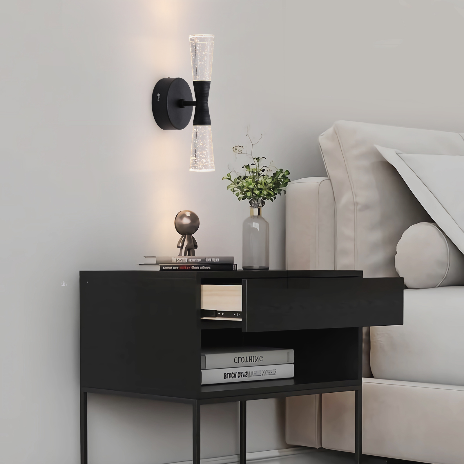 JoollySun Modern Crystal Wall Sconce - Matte Black