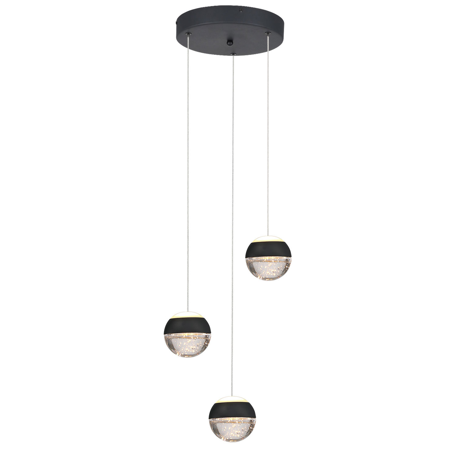 JoollySun 3-Light Cluster Crystal Pendant - Matte Black