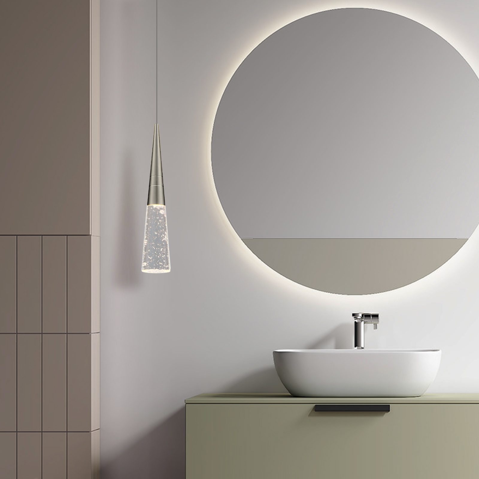 JoollySun Modern Crystal Pendant Light - Brushed Nickel Mini Hanging Pendant Light for Kitchen Island Bathroom