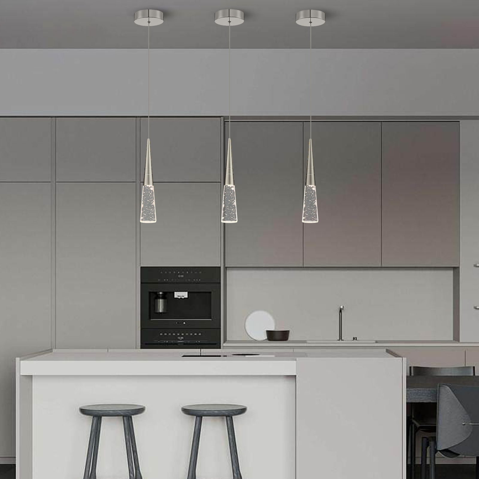 JoollySun Modern Crystal Pendant Light - Brushed Nickel Mini Hanging Pendant Light for Kitchen Island Bathroom