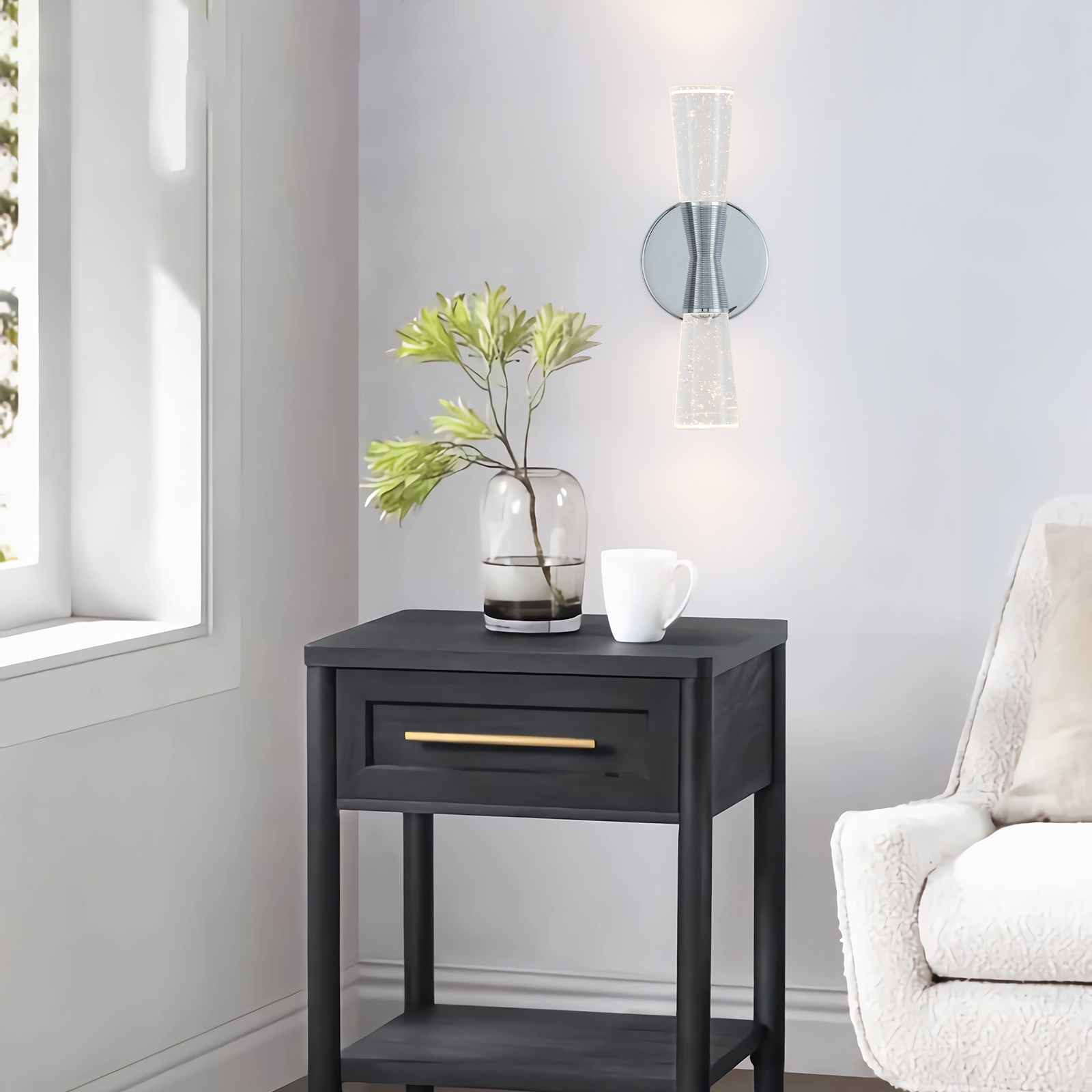 JoollySun Modern Crystal Wall Sconce - Polished Chrome 