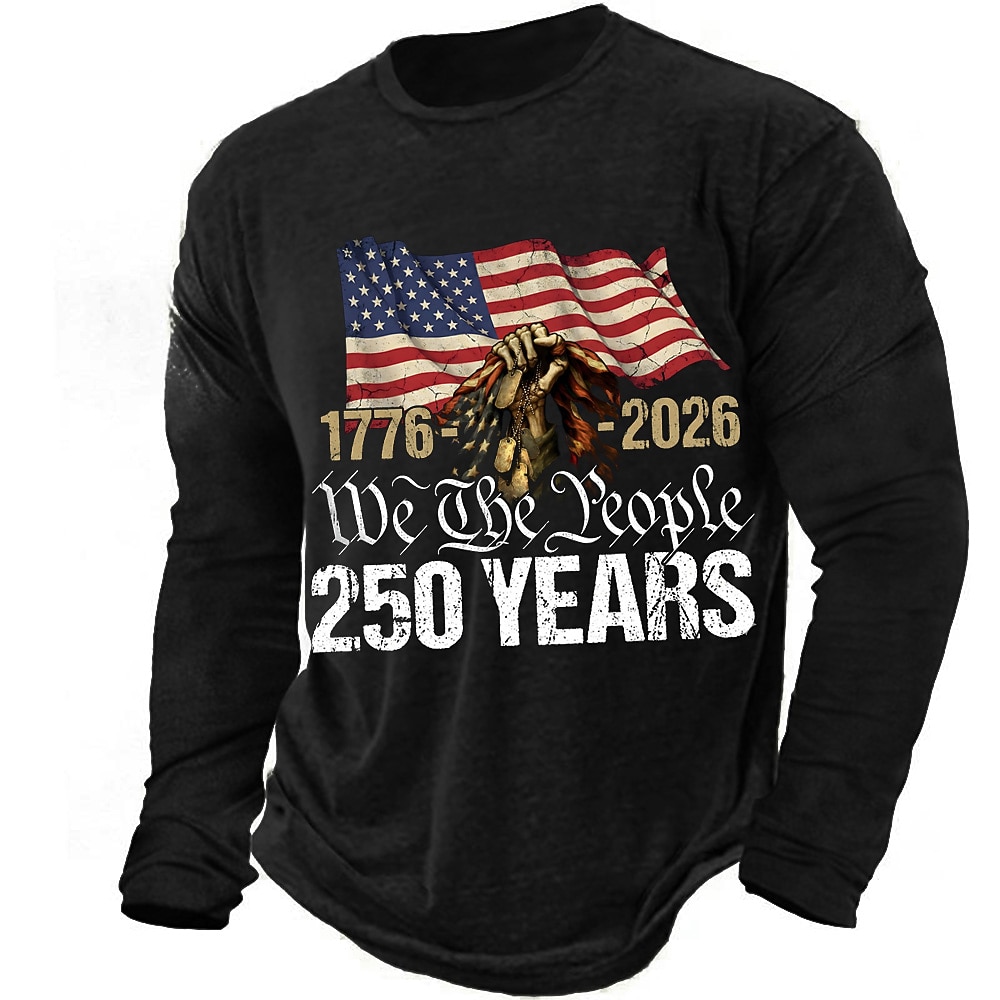 America's 250th Anniversary Men's American US Flag T Shirt Long Sleeve T shirt 3D Print Crew Neck Shirt Daily Designer Simple Casual Daily Street Blue Black Red Summer Spring Fall Clothing Apparel S