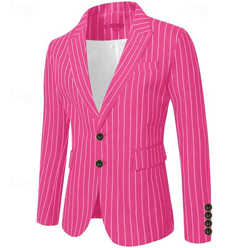 Men's Graduation Blazer Cocktail Attire Business Formal Evening Wedding Party Only tops Fashion Casual Summer Spring &  Fall Polyester Stripes Pocket Casual / Daily Single Breasted Blazer Black White