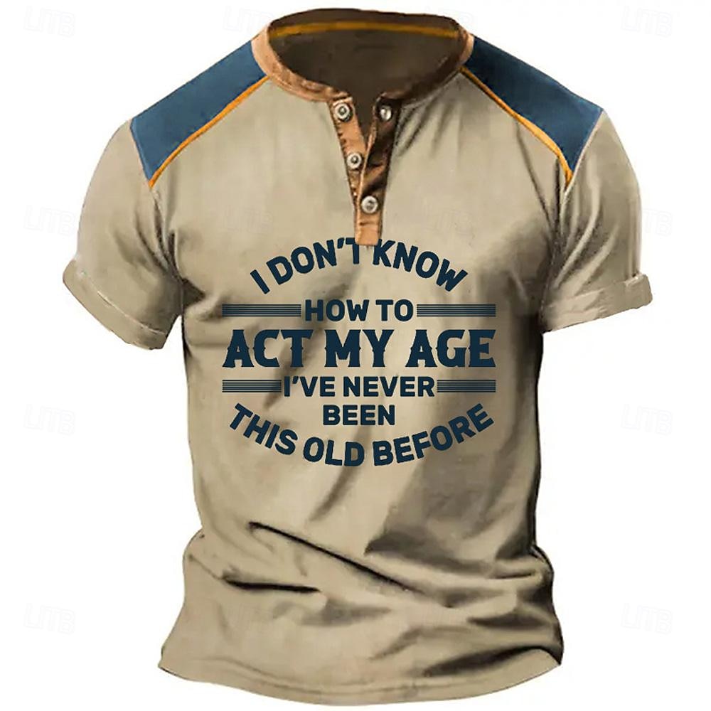 Men's Henley Shirt Graphic Letter Henley Clothing Apparel 3D Print Outdoor Daily Short Sleeve Button-Down Print Fashion Designer Comfortable